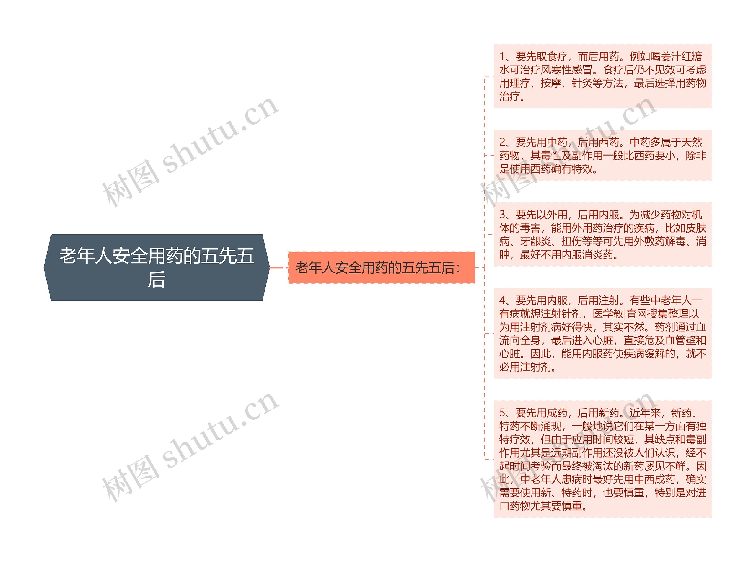 老年人安全用药的五先五后思维导图