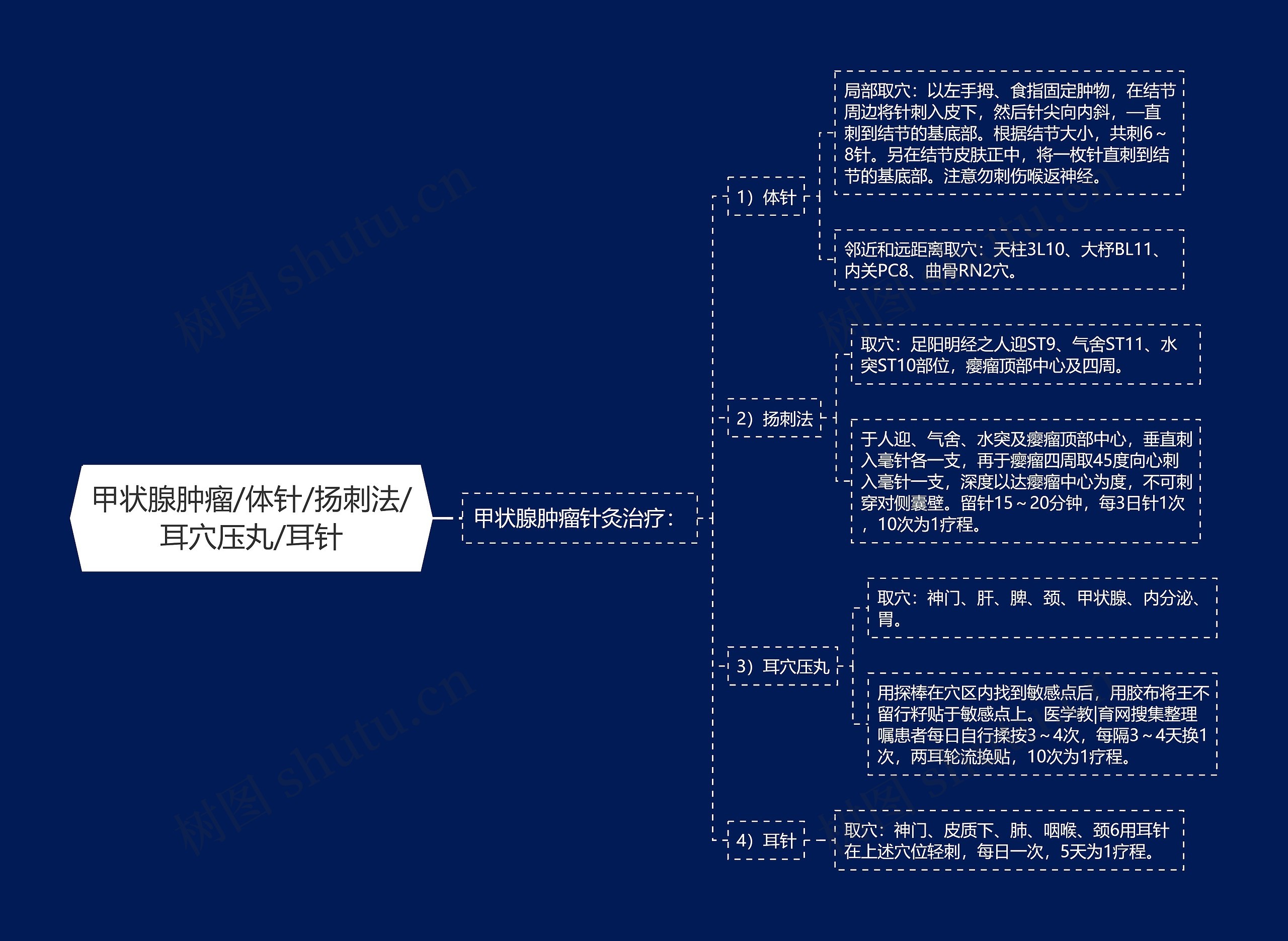 甲状腺肿瘤/体针/扬刺法/耳穴压丸/耳针思维导图