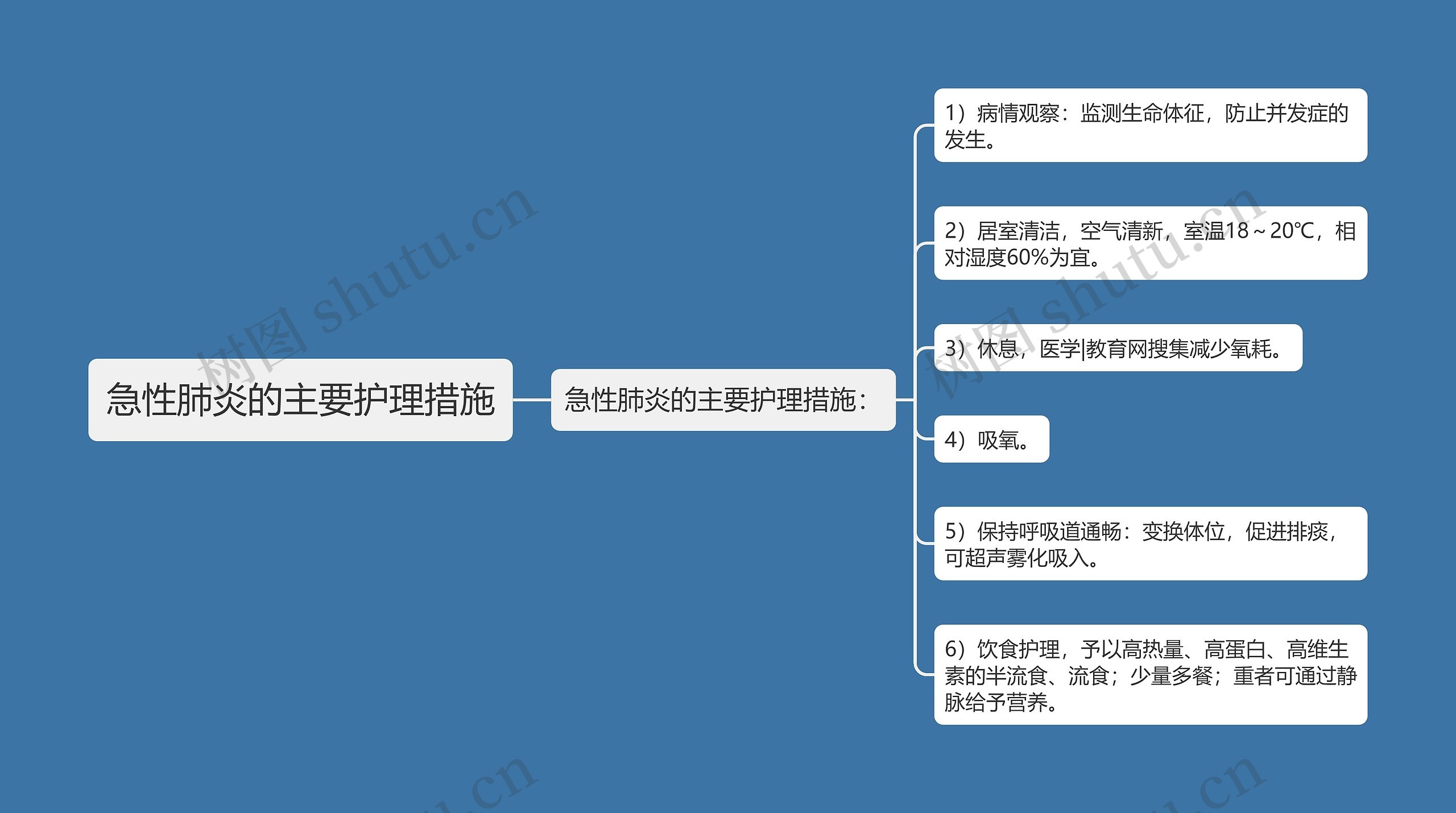 急性肺炎的主要护理措施思维导图