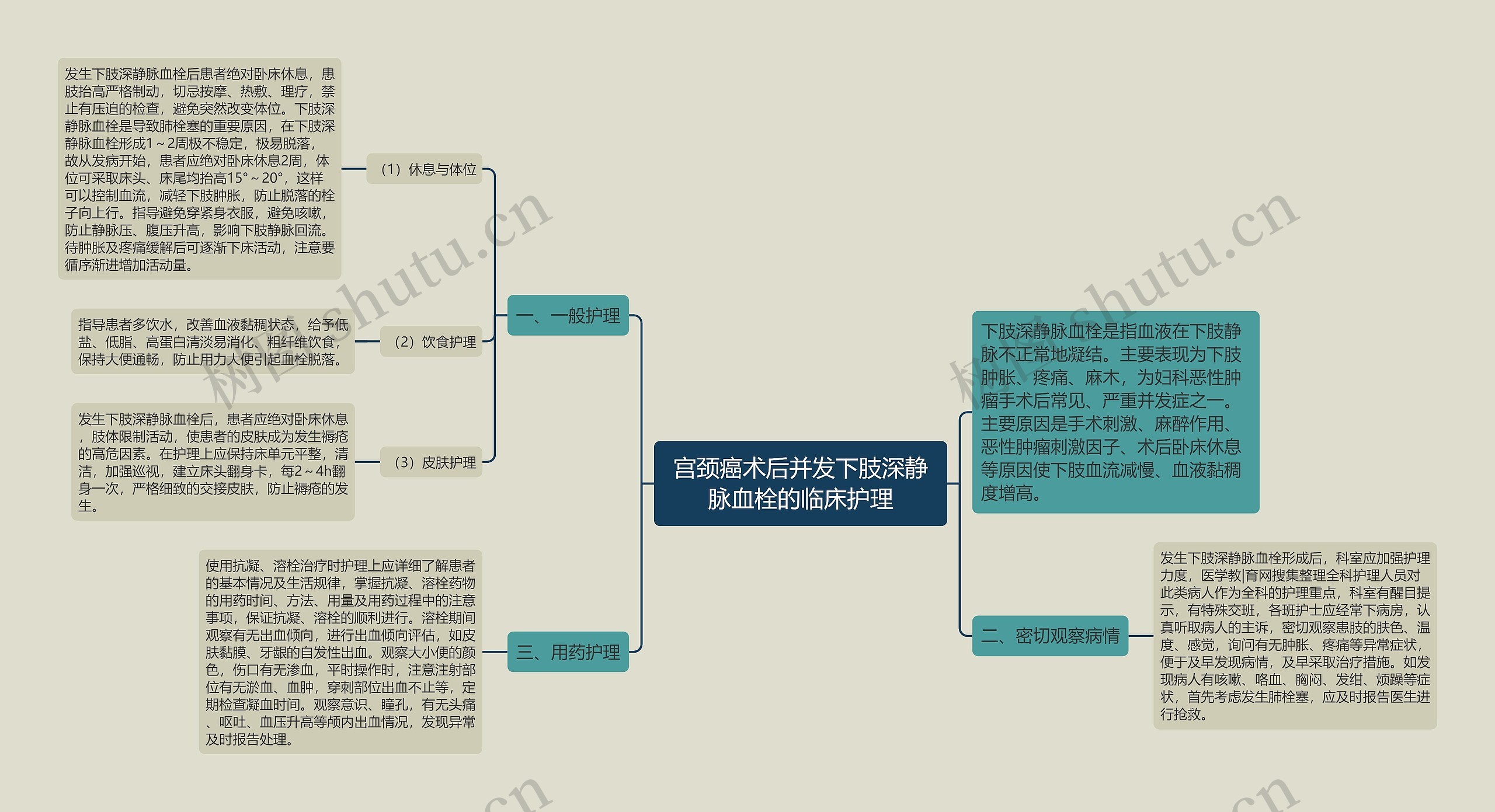 宫颈癌术后并发下肢深静脉血栓的临床护理思维导图