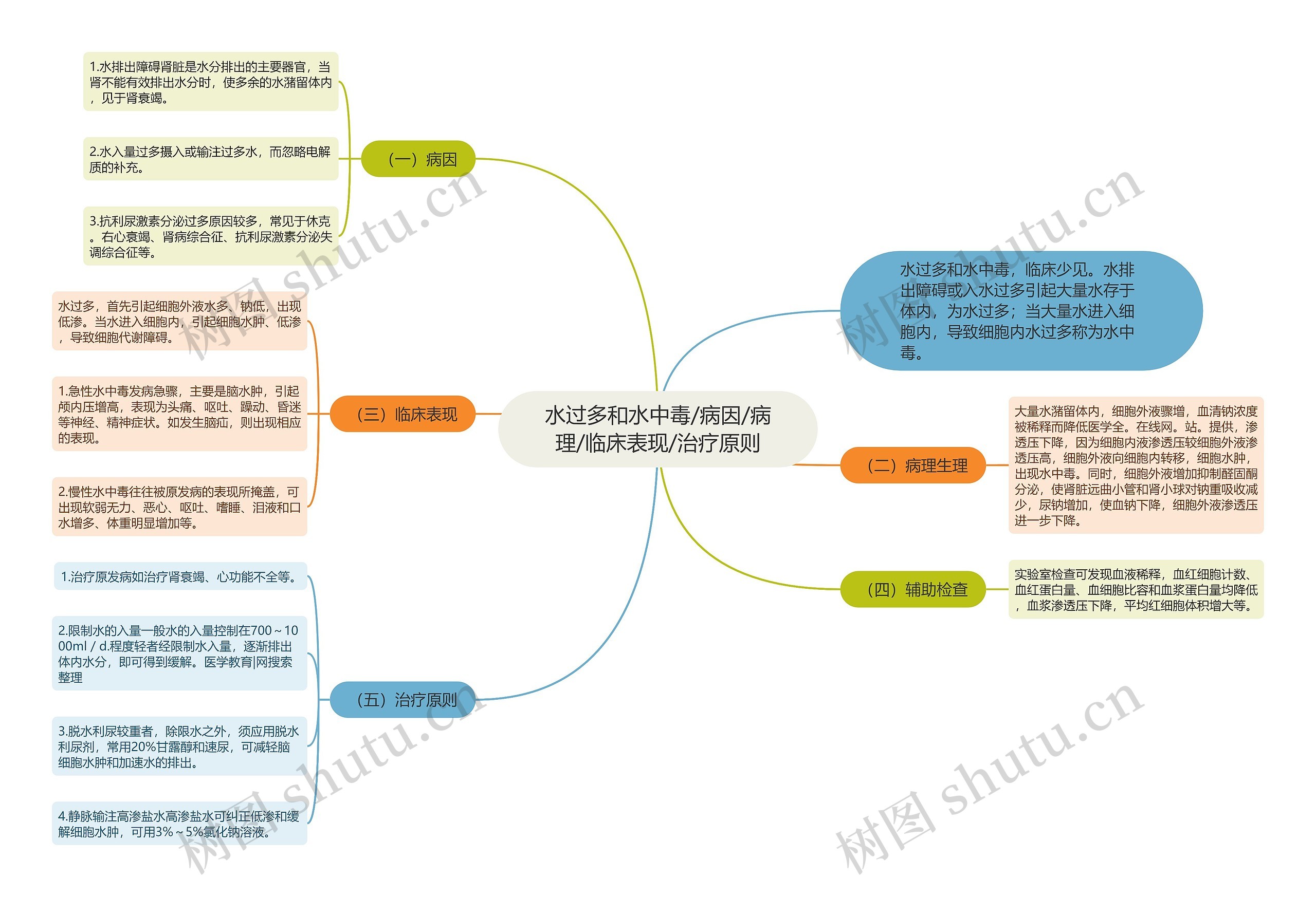 水过多和水中毒/病因/病理/临床表现/治疗原则思维导图