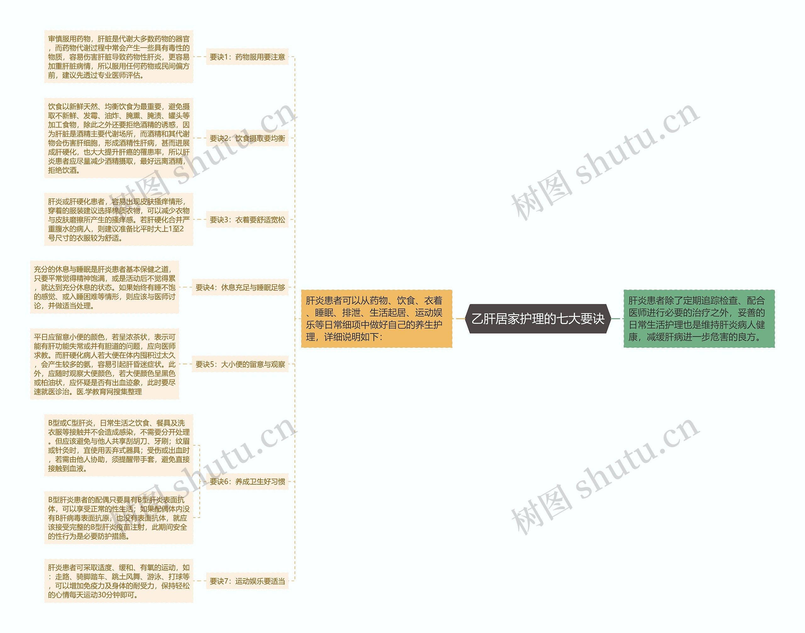 乙肝居家护理的七大要诀思维导图
