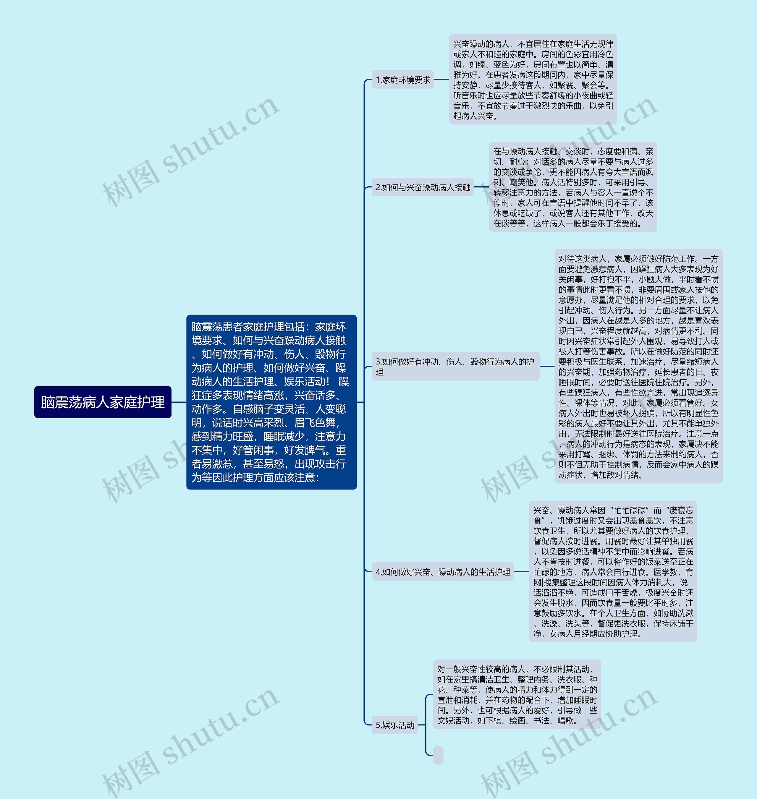 脑震荡病人家庭护理思维导图