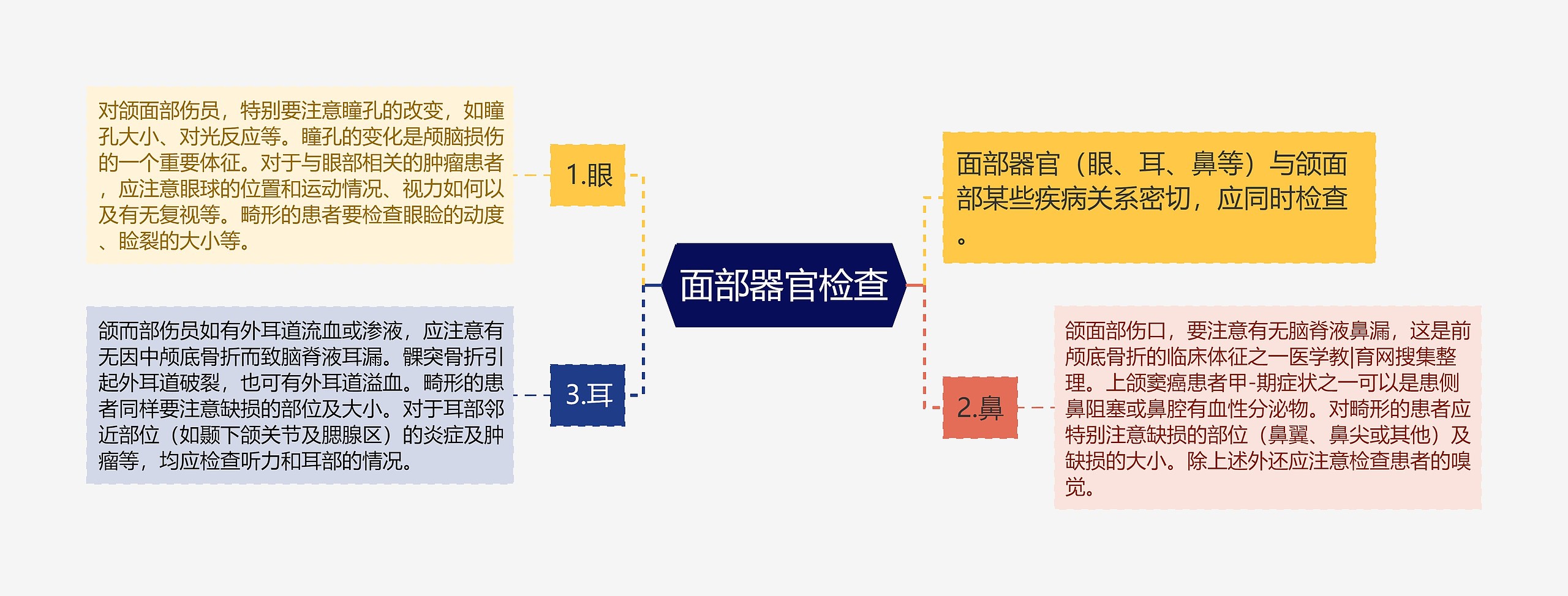 面部器官检查思维导图