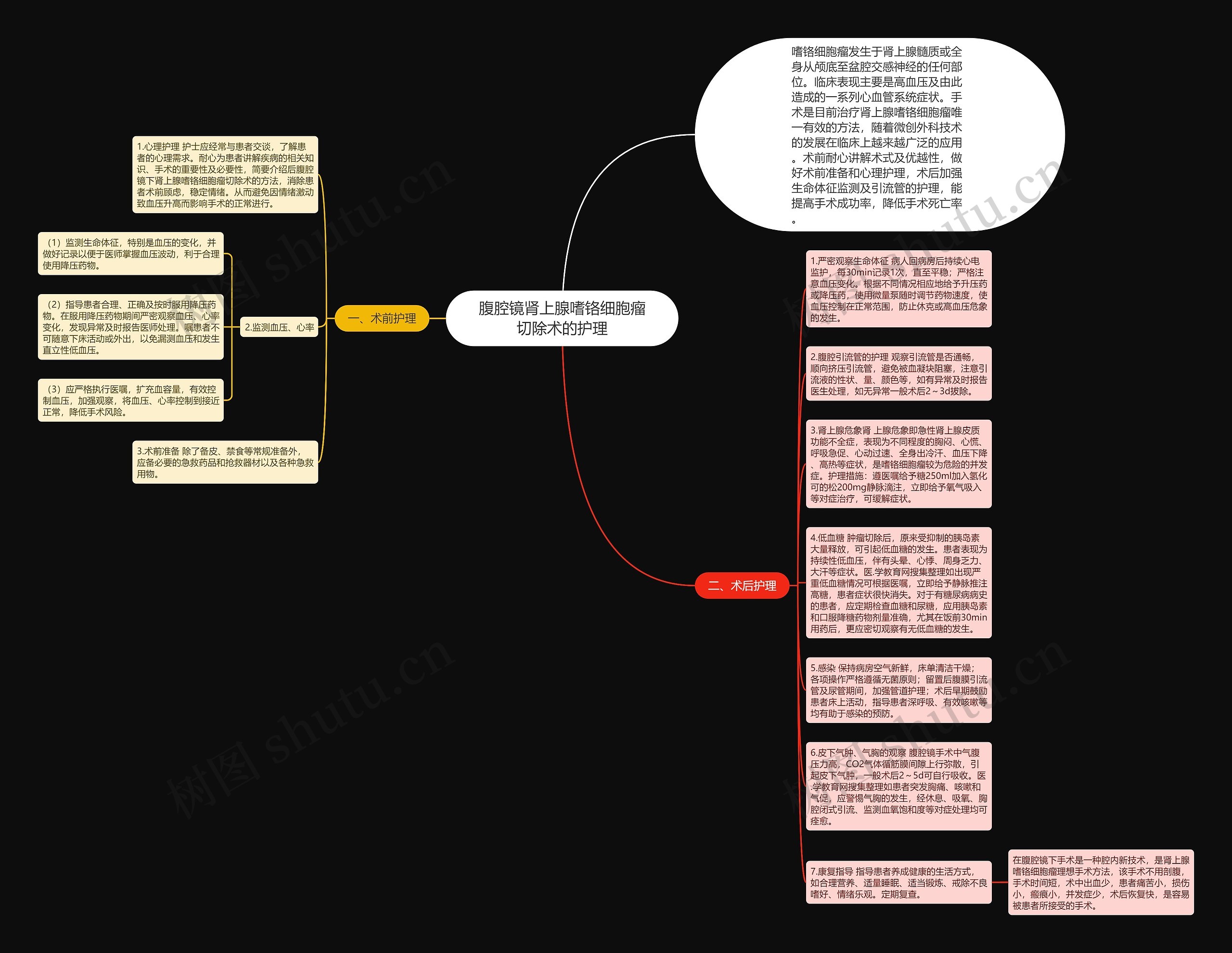 腹腔镜肾上腺嗜铬细胞瘤切除术的护理思维导图