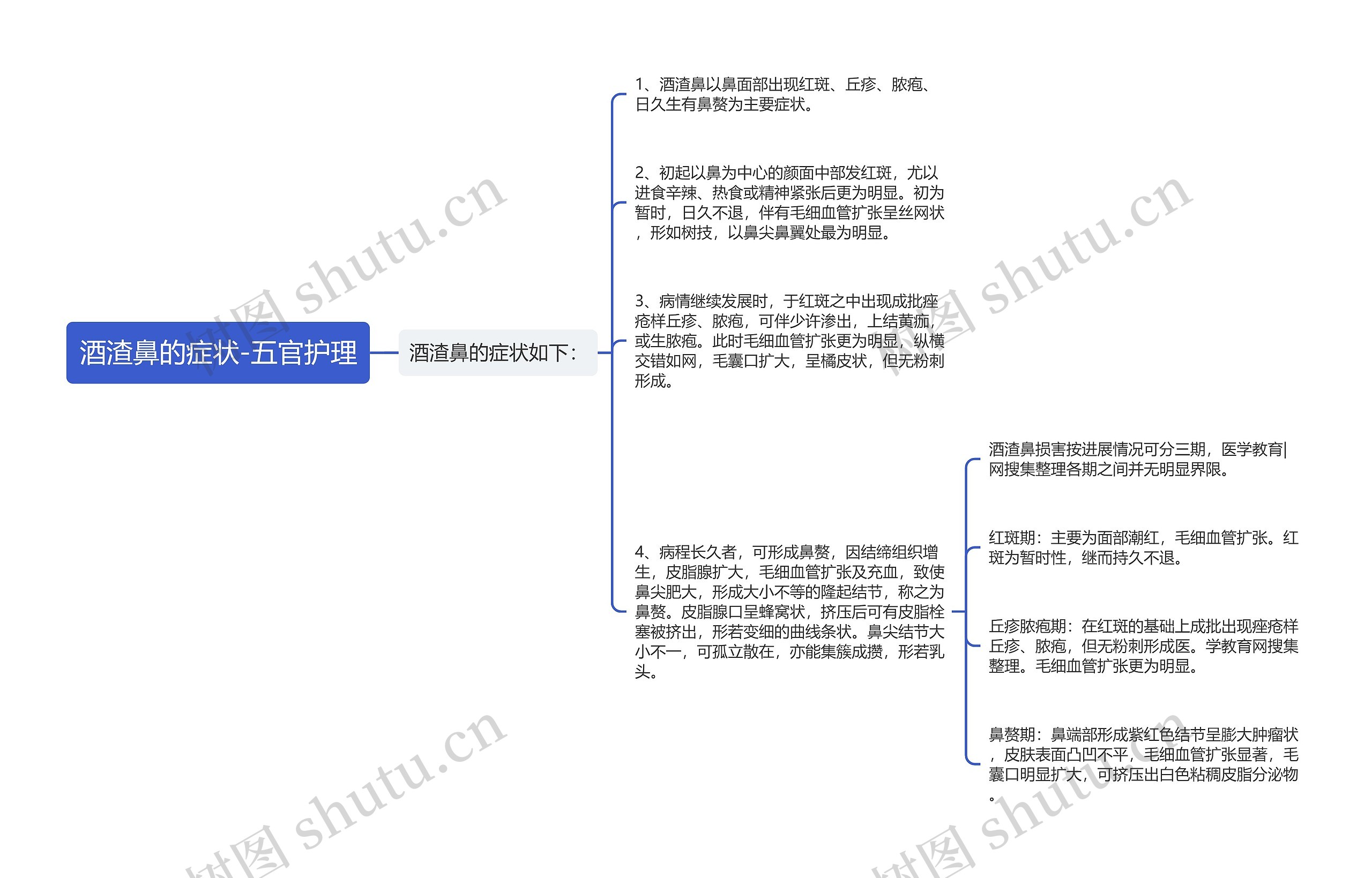 酒渣鼻的症状-五官护理思维导图