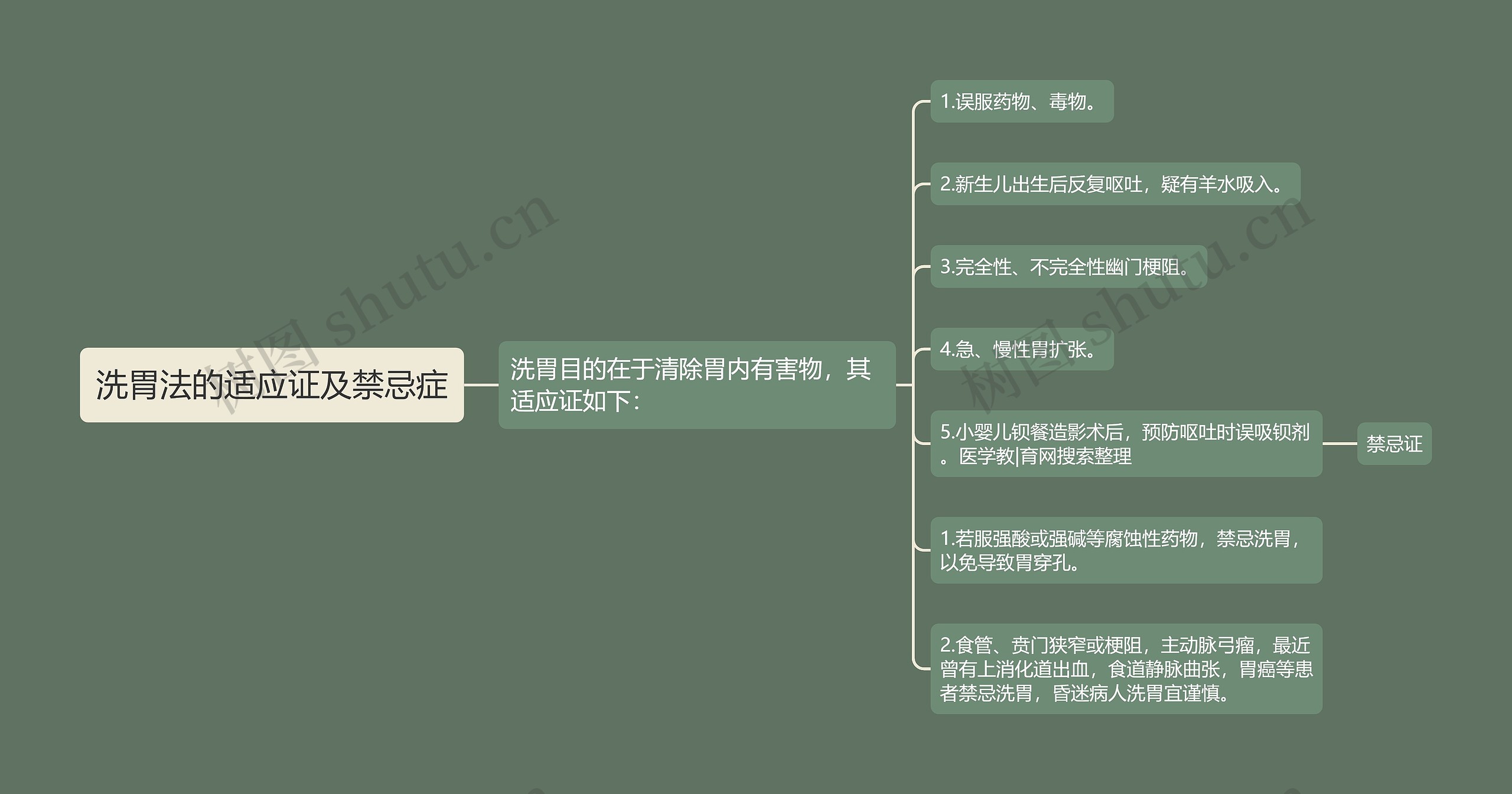 洗胃法的适应证及禁忌症思维导图