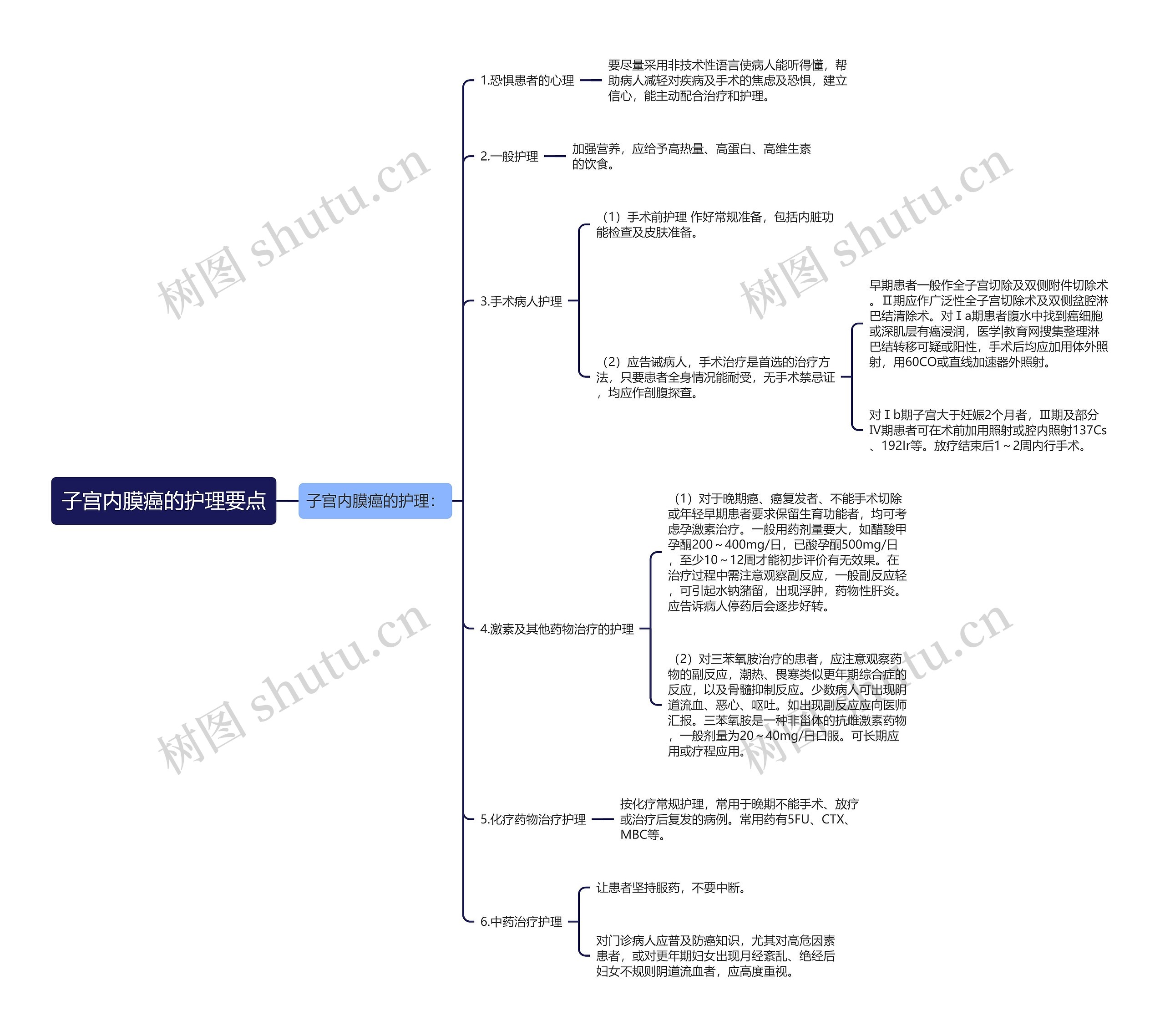 子宫内膜癌的护理要点思维导图