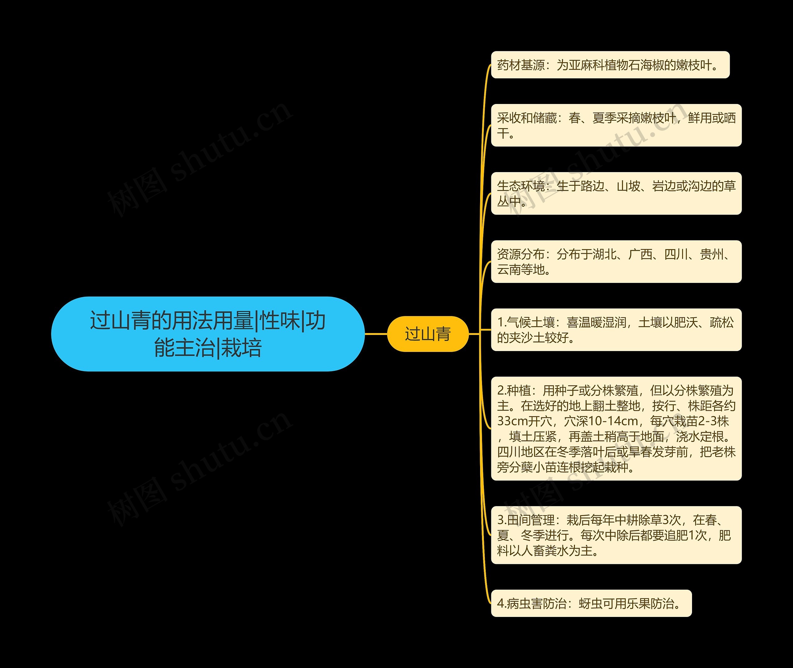 过山青的用法用量|性味|功能主治|栽培思维导图