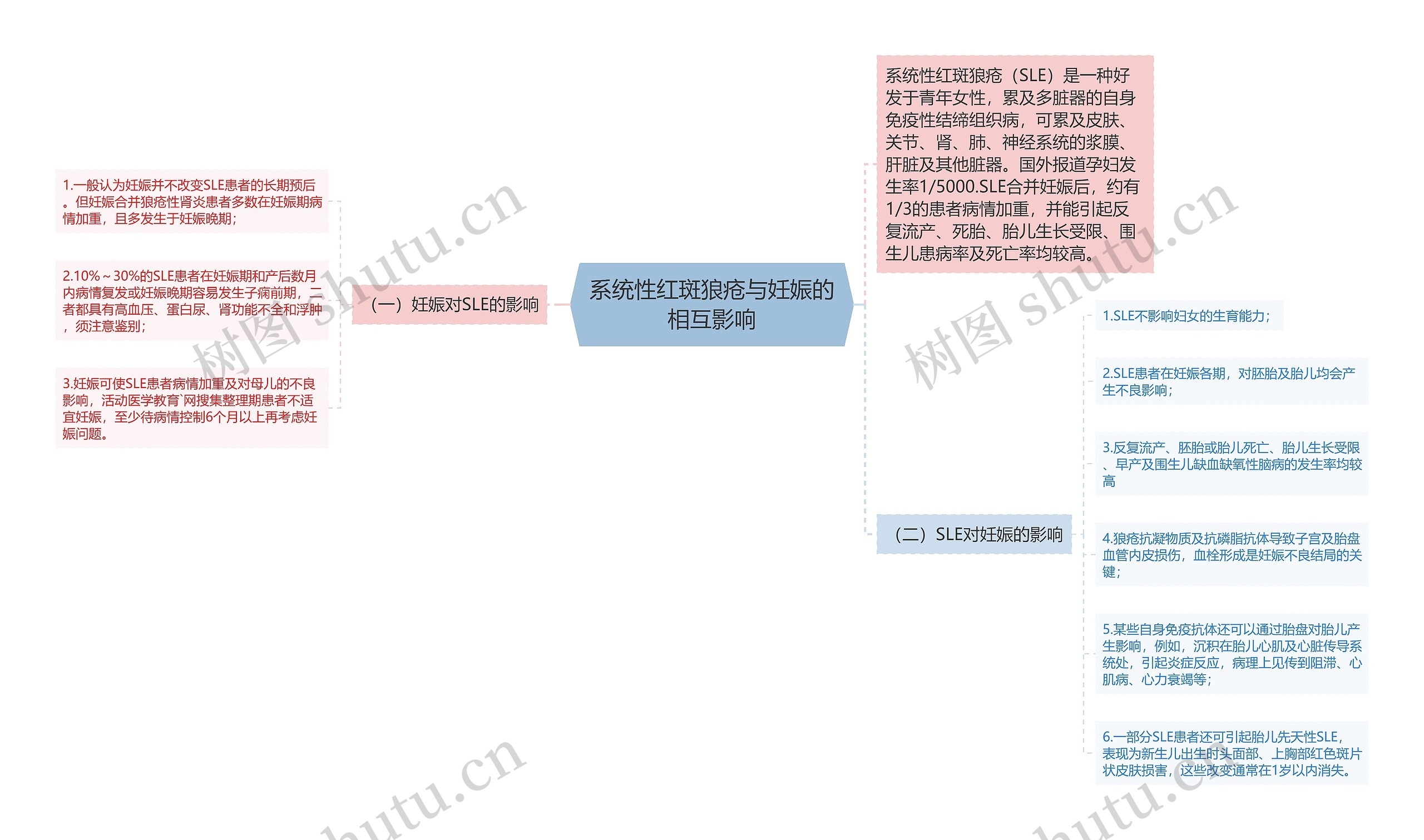 系统性红斑狼疮与妊娠的相互影响思维导图