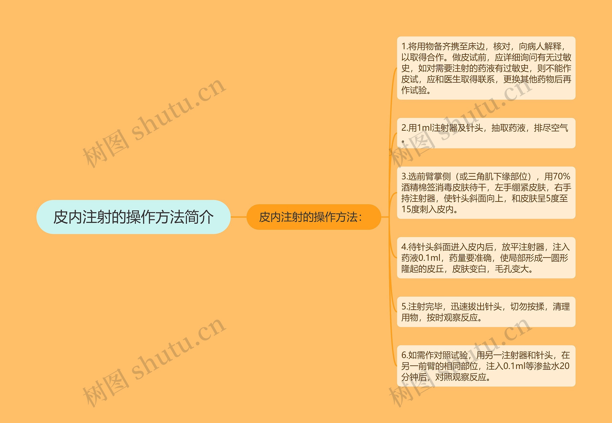 皮内注射的操作方法简介思维导图