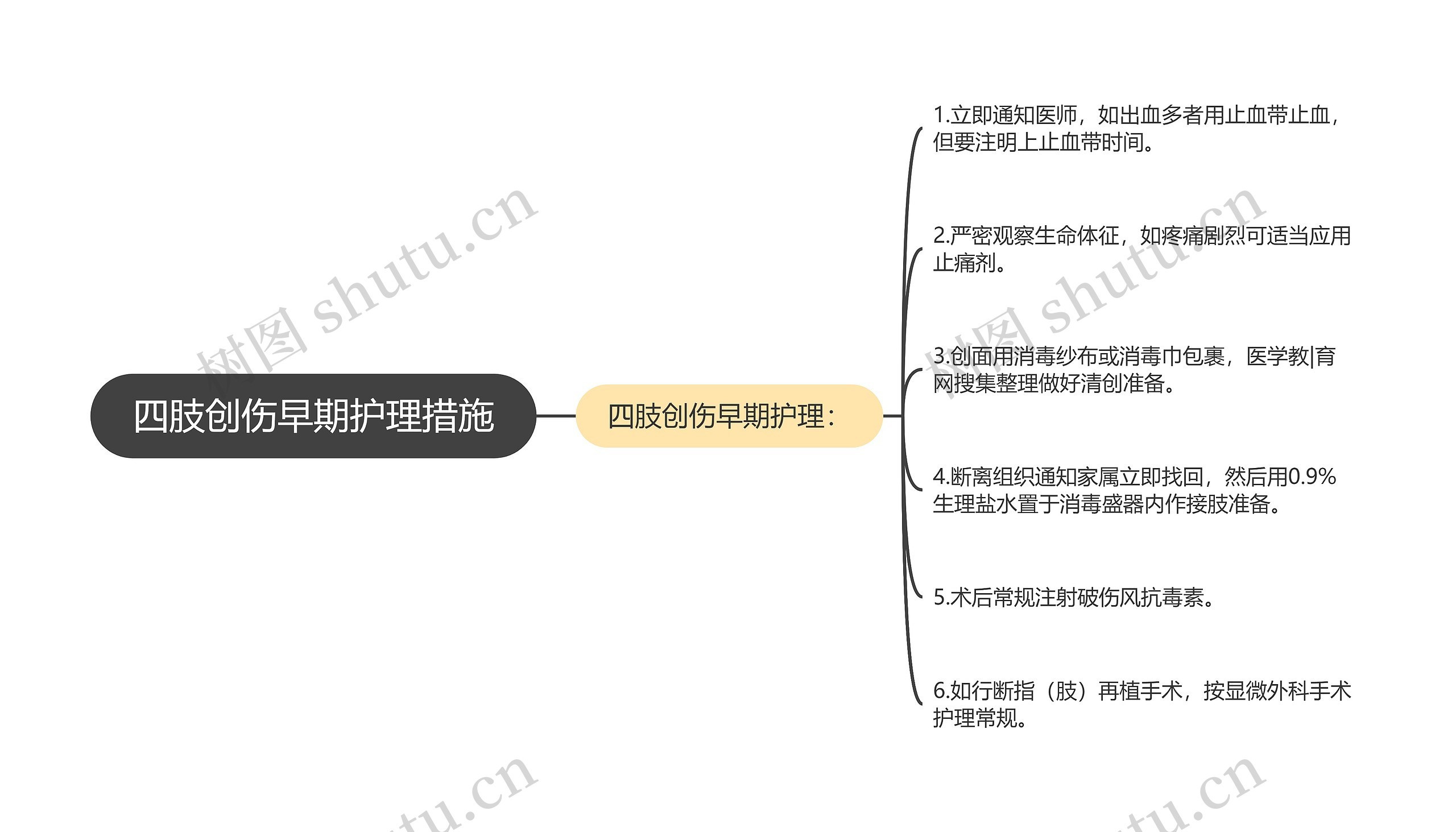 四肢创伤早期护理措施思维导图