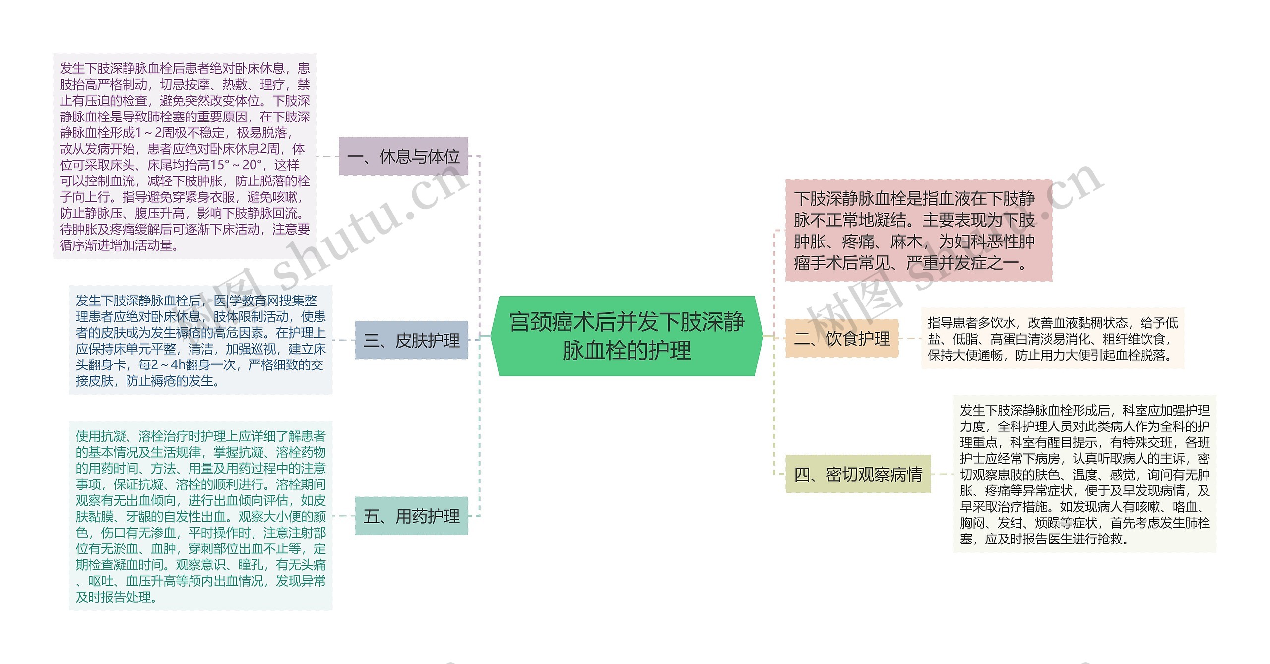 宫颈癌术后并发下肢深静脉血栓的护理思维导图