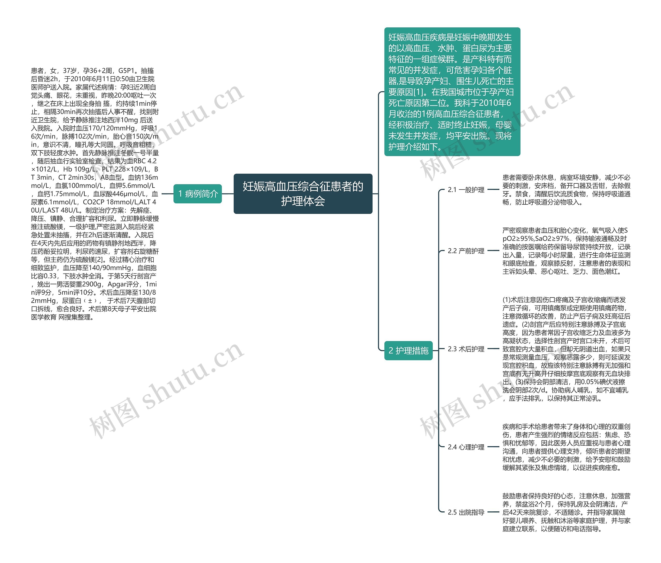 妊娠高血压综合征患者的护理体会思维导图