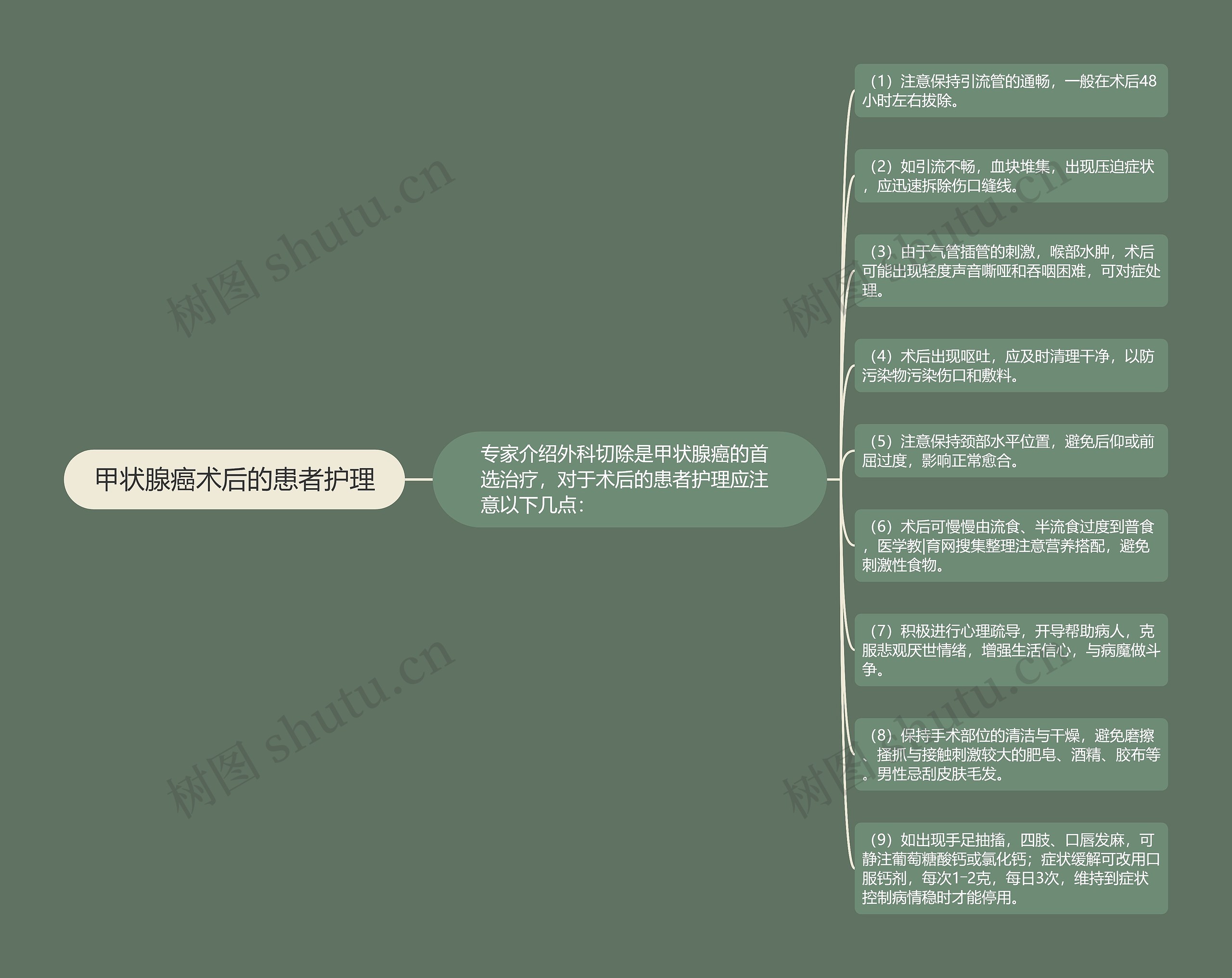 甲状腺癌术后的患者护理思维导图