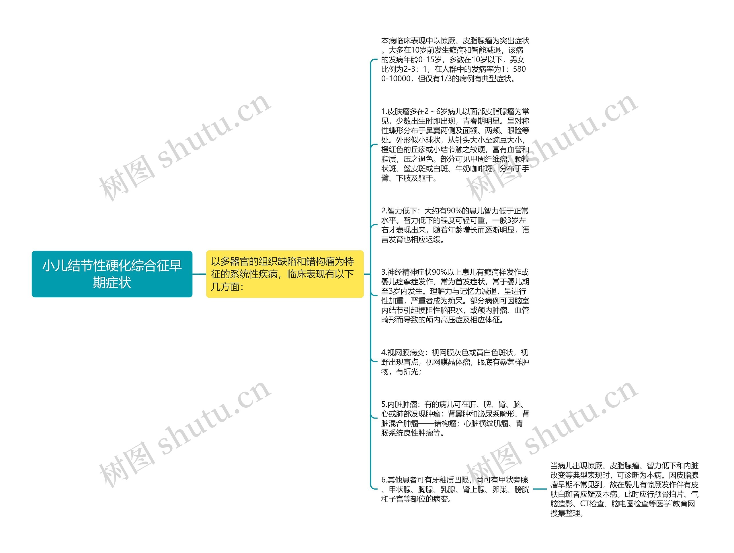 小儿结节性硬化综合征早期症状思维导图