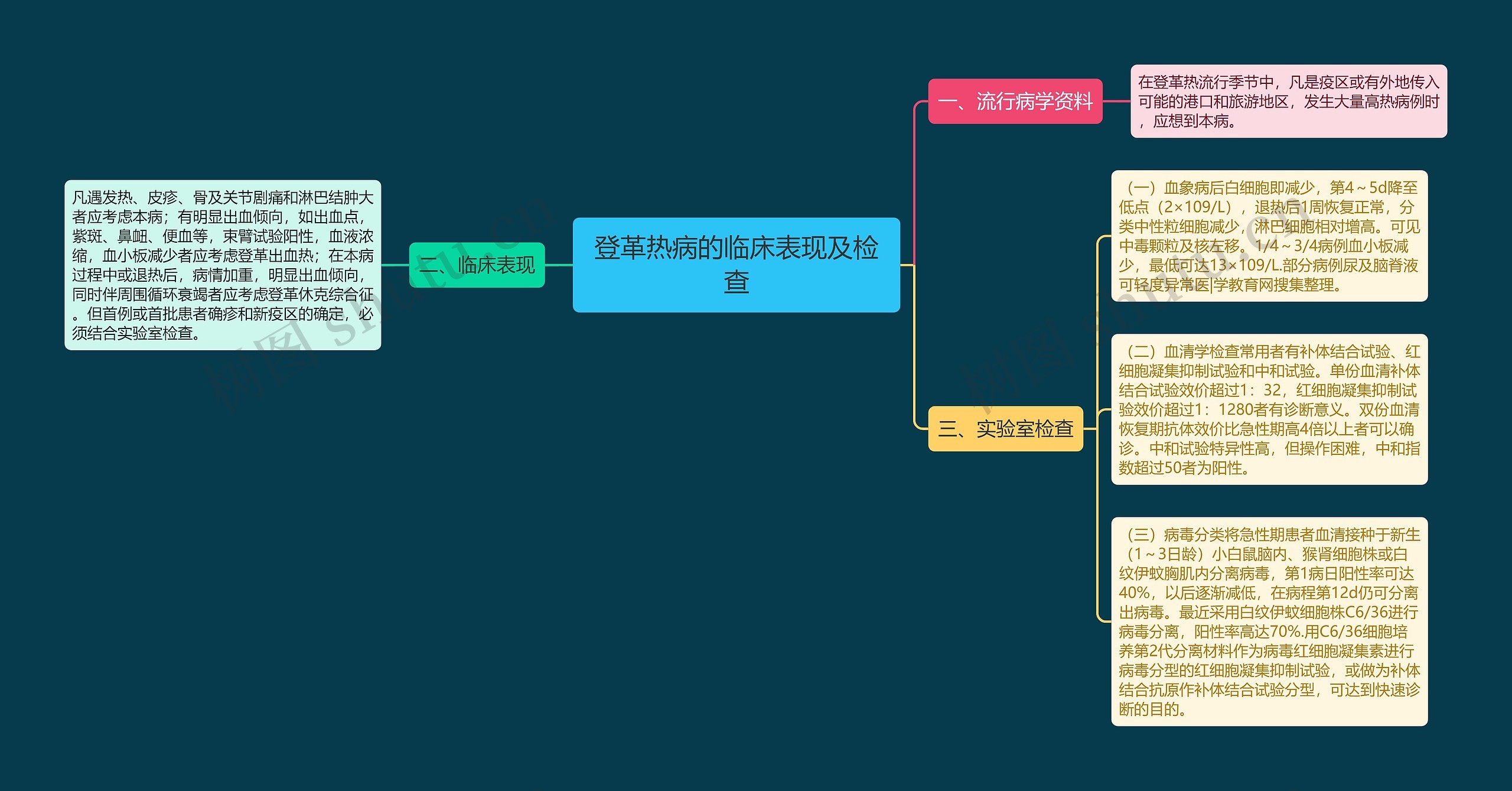 登革热病的临床表现及检查思维导图