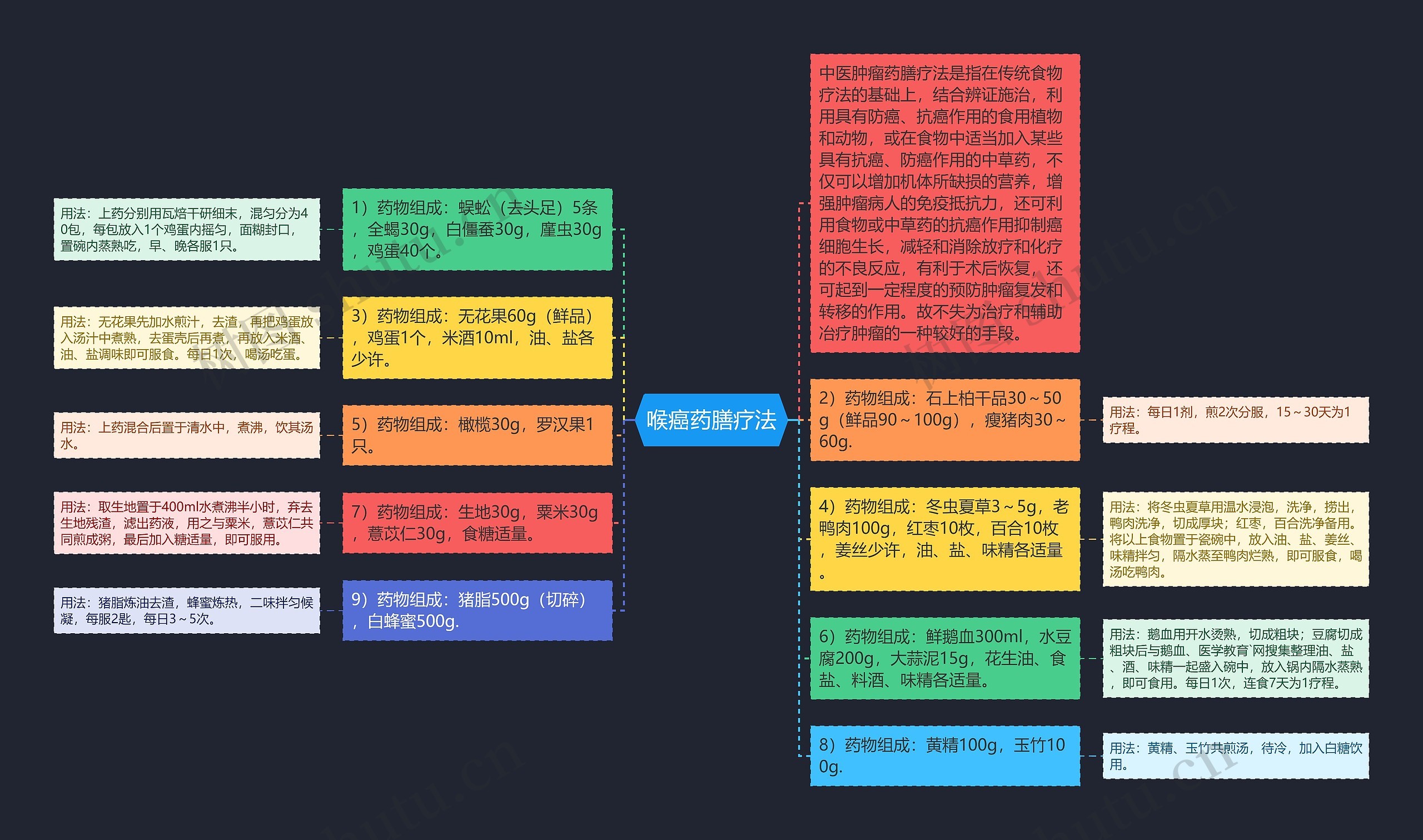 喉癌药膳疗法思维导图