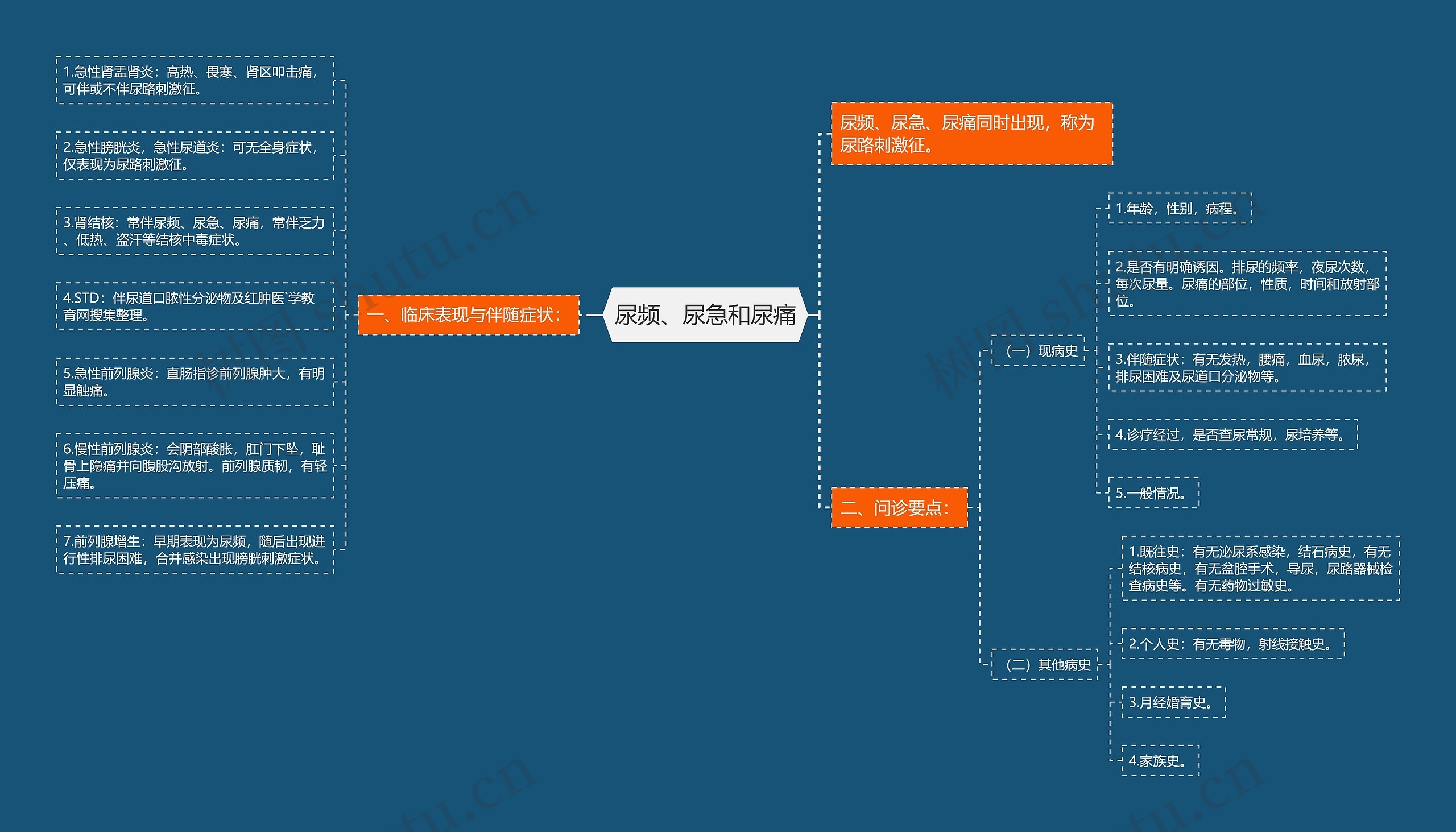 尿频、尿急和尿痛思维导图