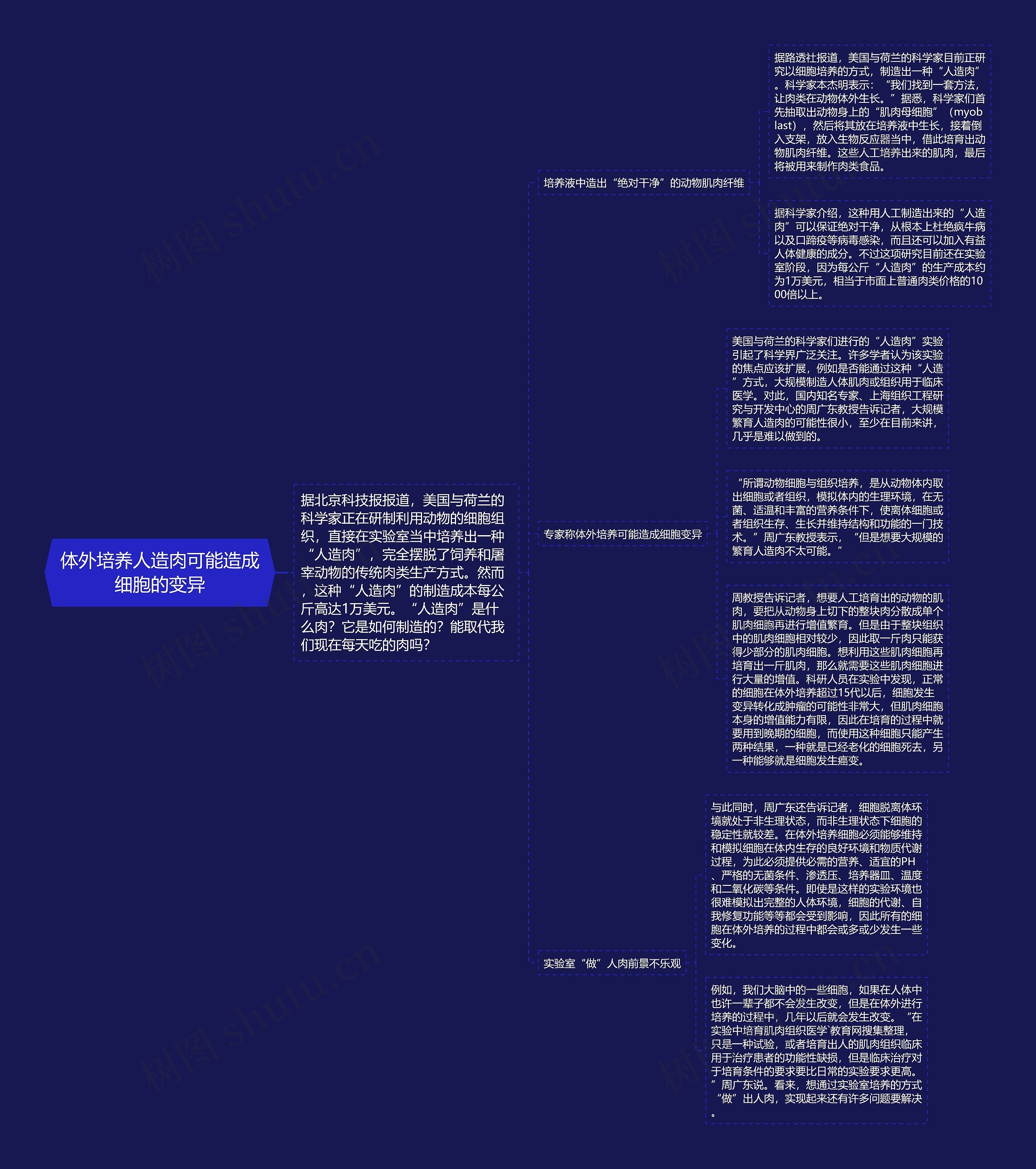 体外培养人造肉可能造成细胞的变异思维导图