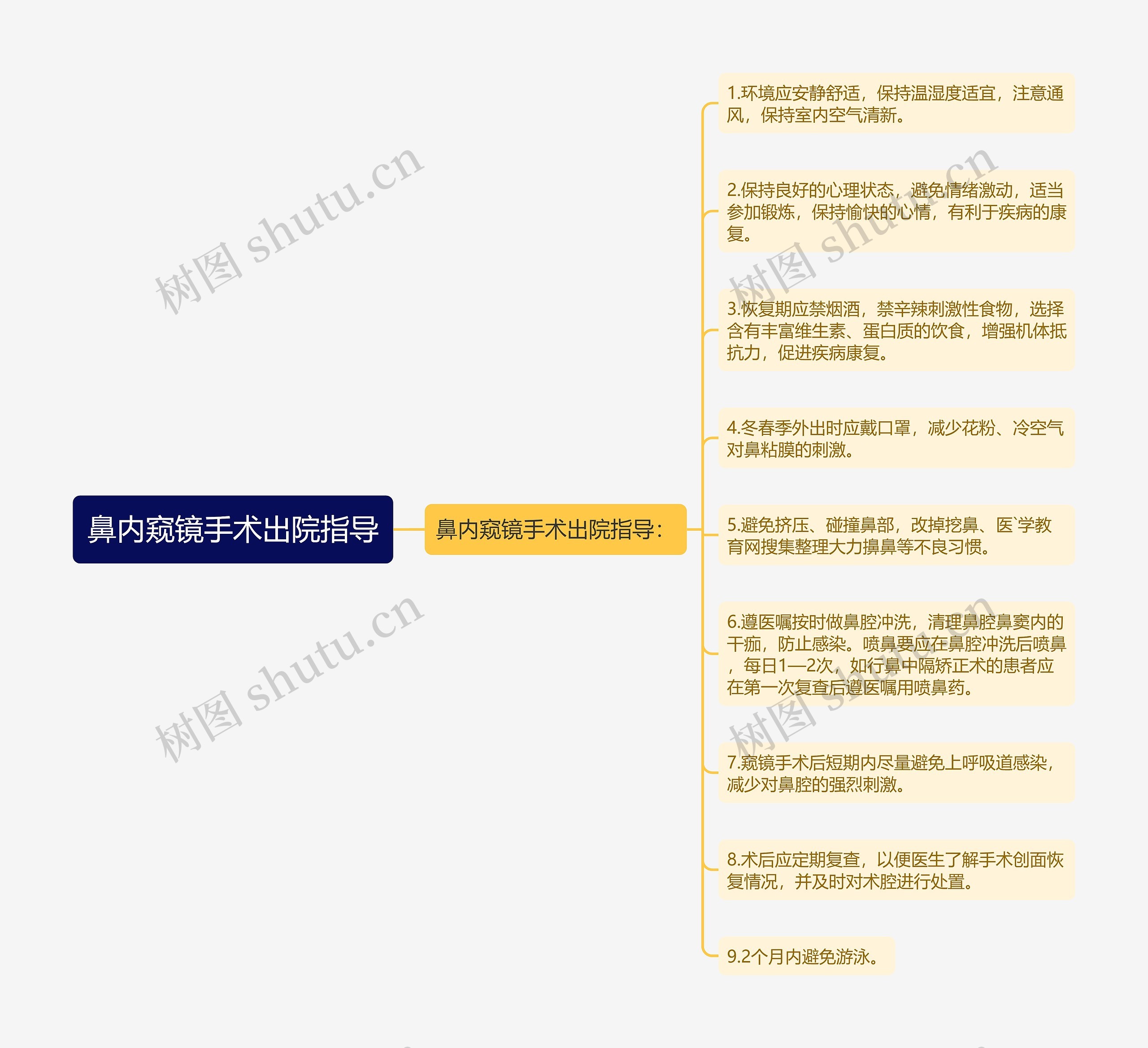 鼻内窥镜手术出院指导思维导图