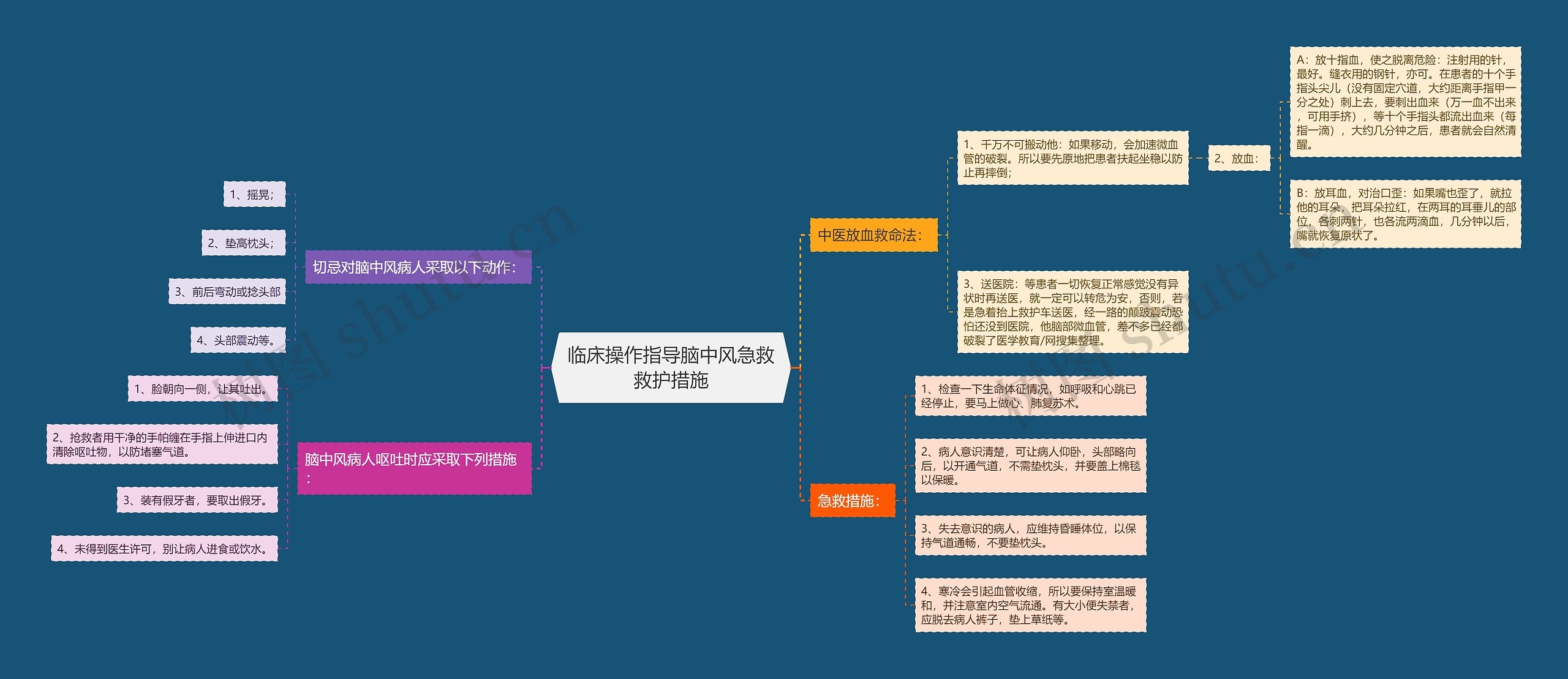 临床操作指导脑中风急救救护措施思维导图