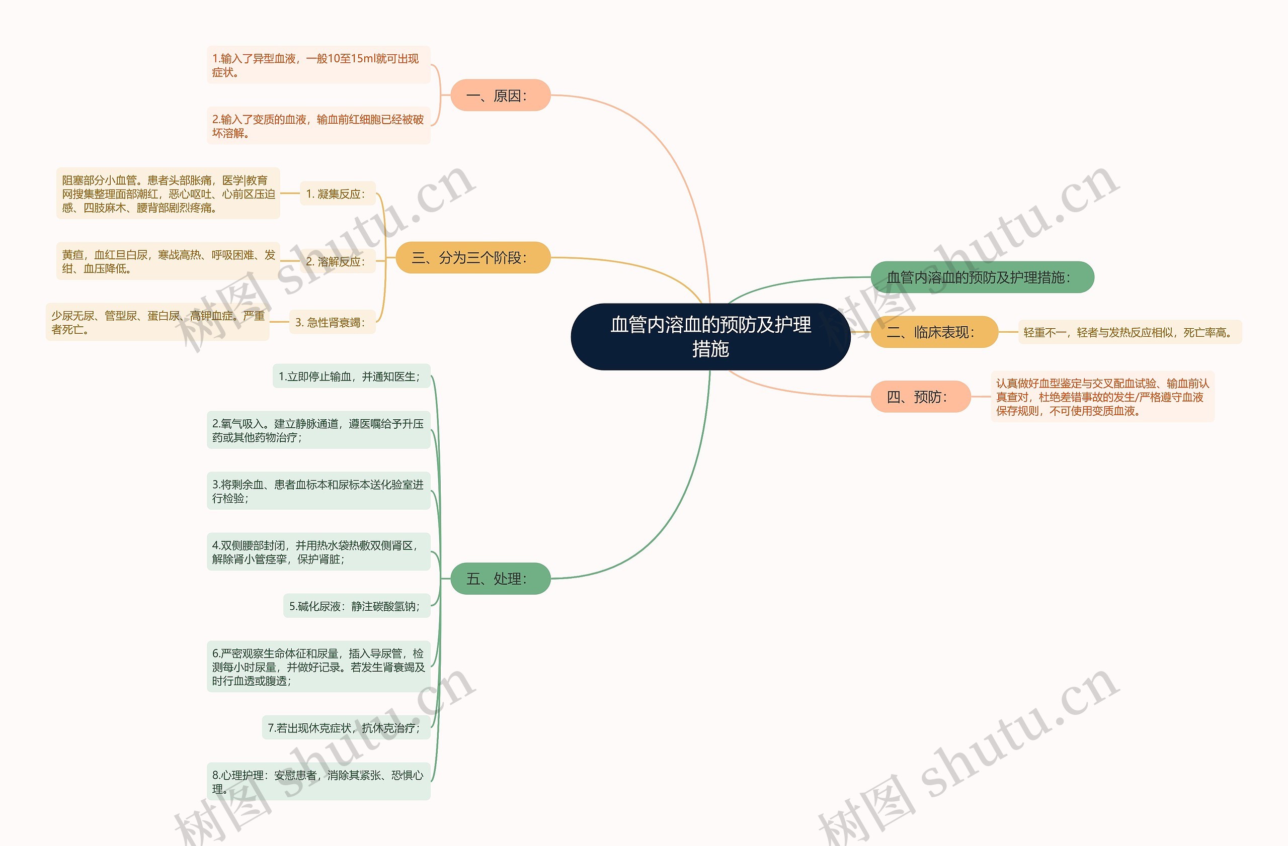 血管内溶血的预防及护理措施思维导图