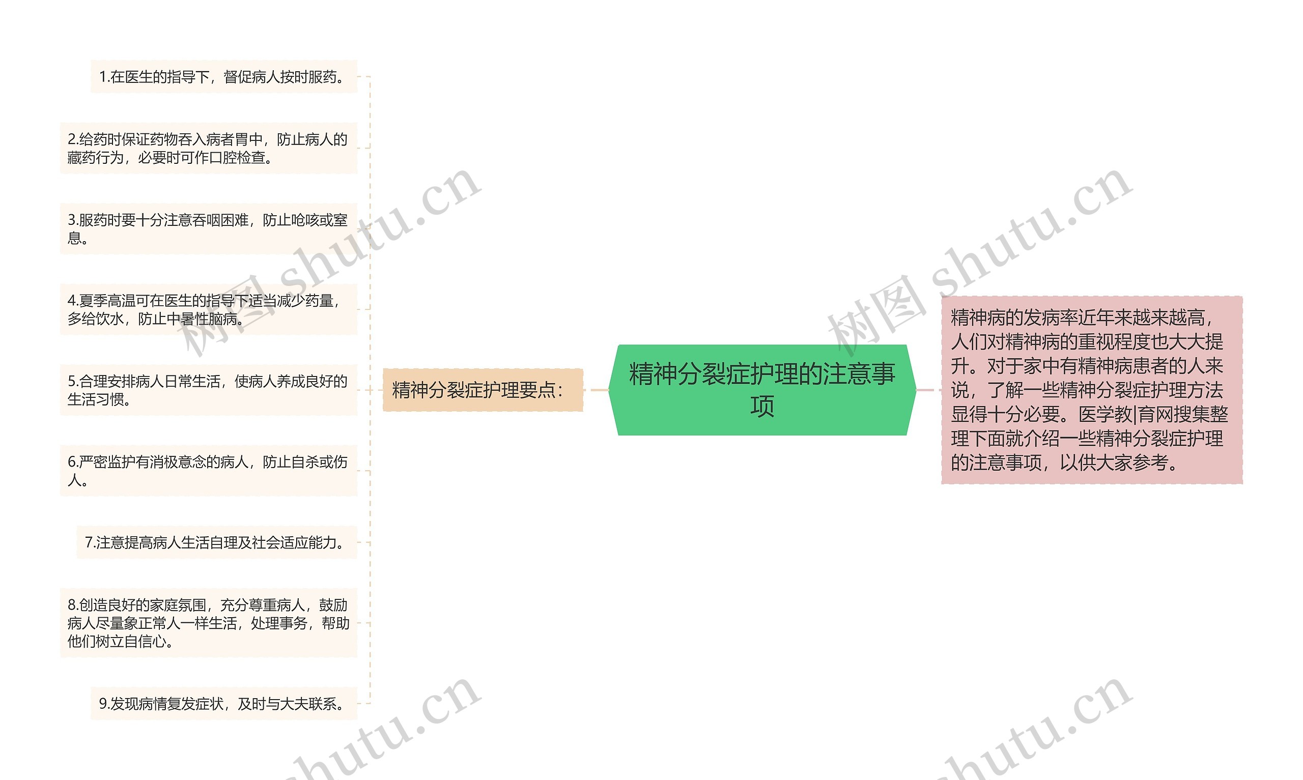 精神分裂症护理的注意事项思维导图