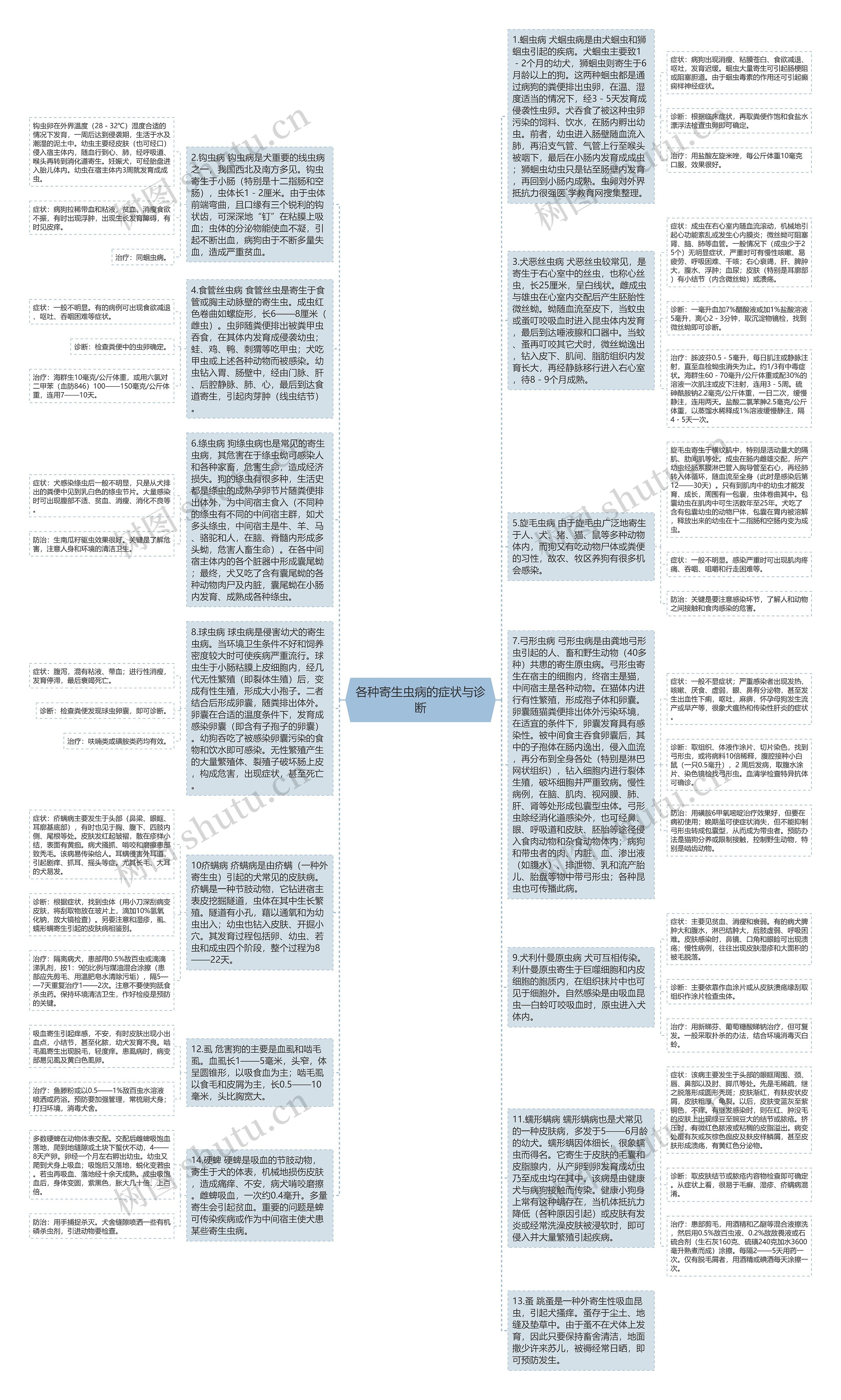 各种寄生虫病的症状与诊断思维导图