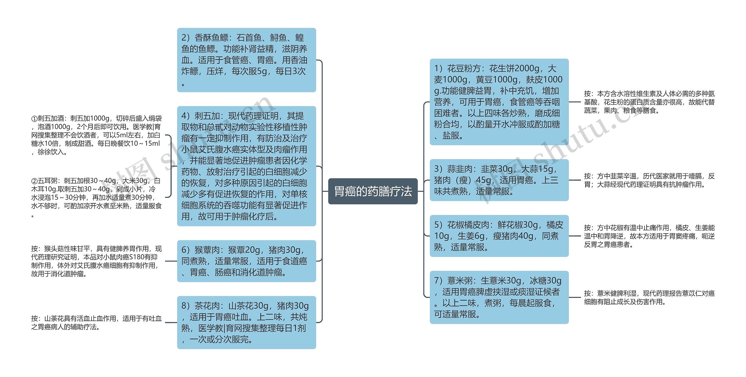 胃癌的药膳疗法思维导图