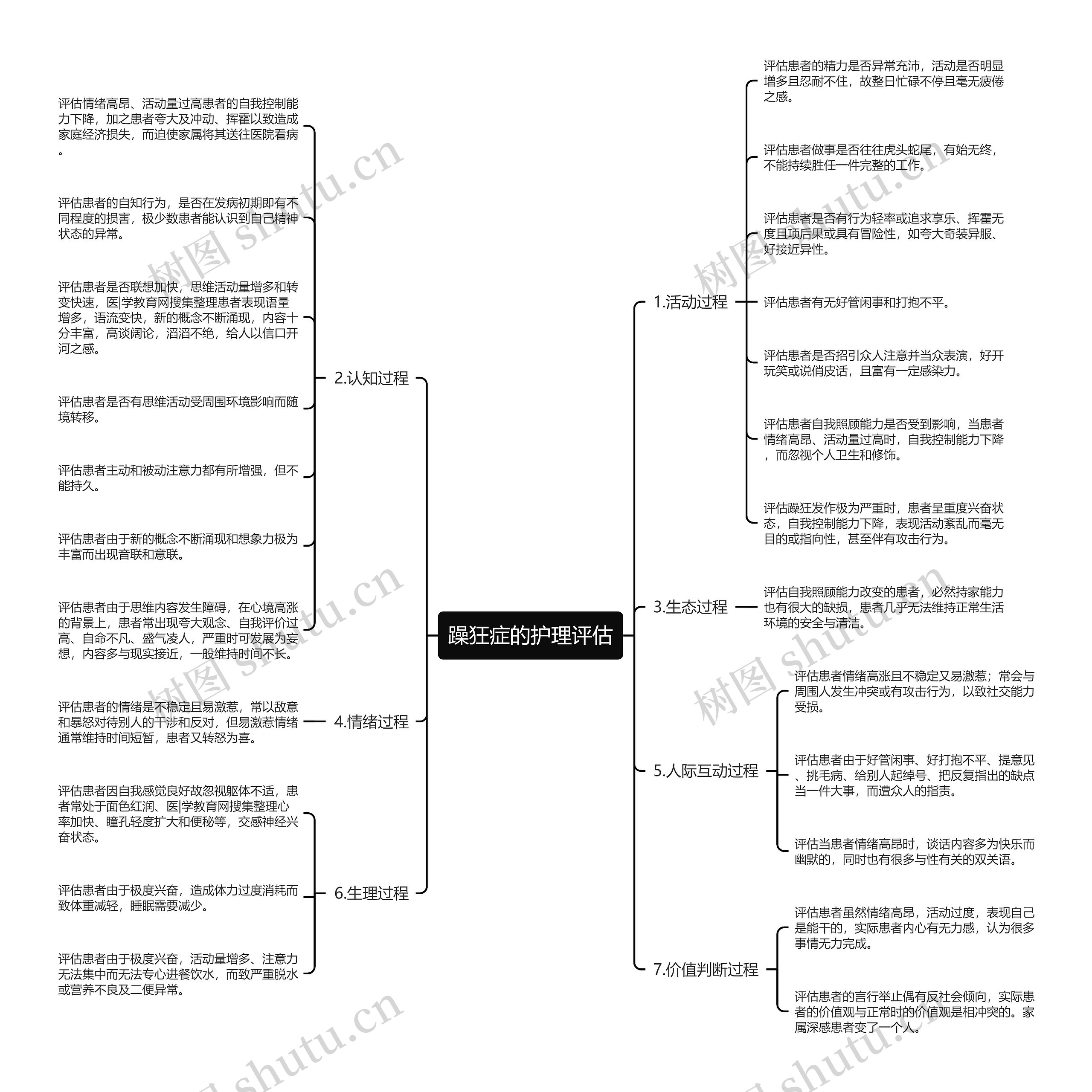躁狂症的护理评估思维导图