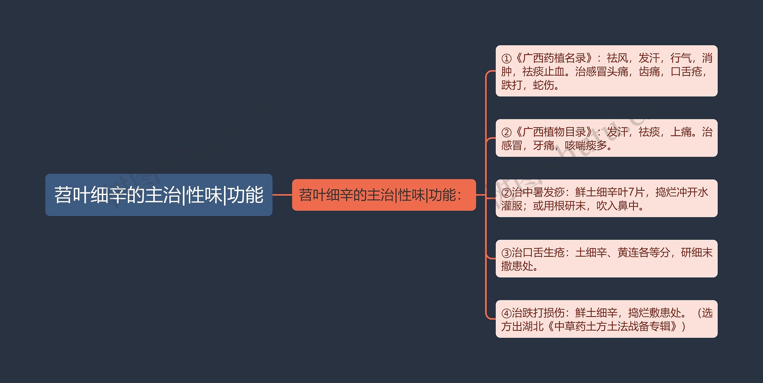 苕叶细辛的主治|性味|功能思维导图