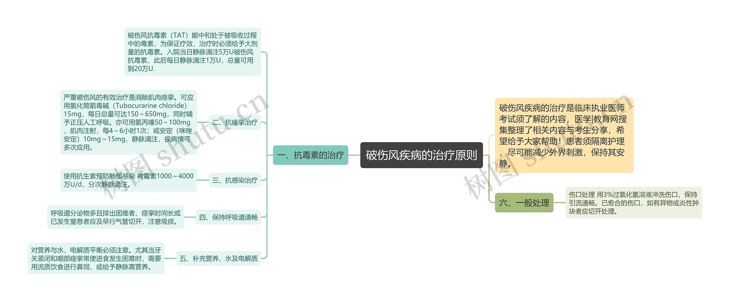 破伤风疾病的治疗原则思维导图