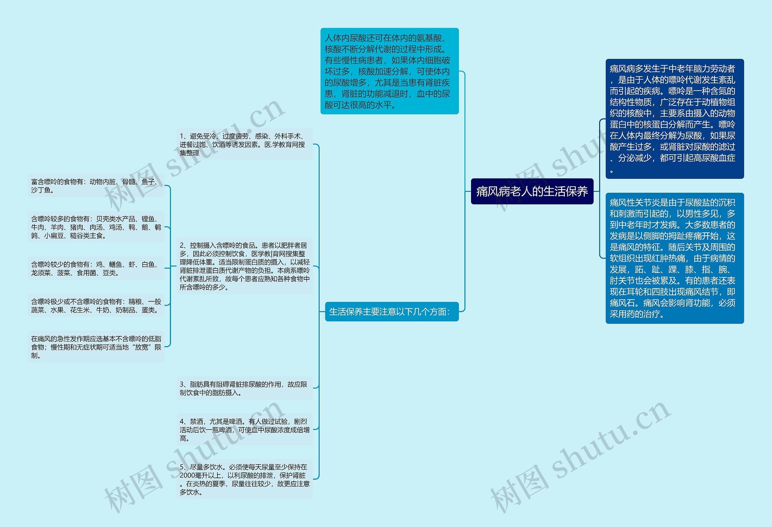 痛风病老人的生活保养思维导图