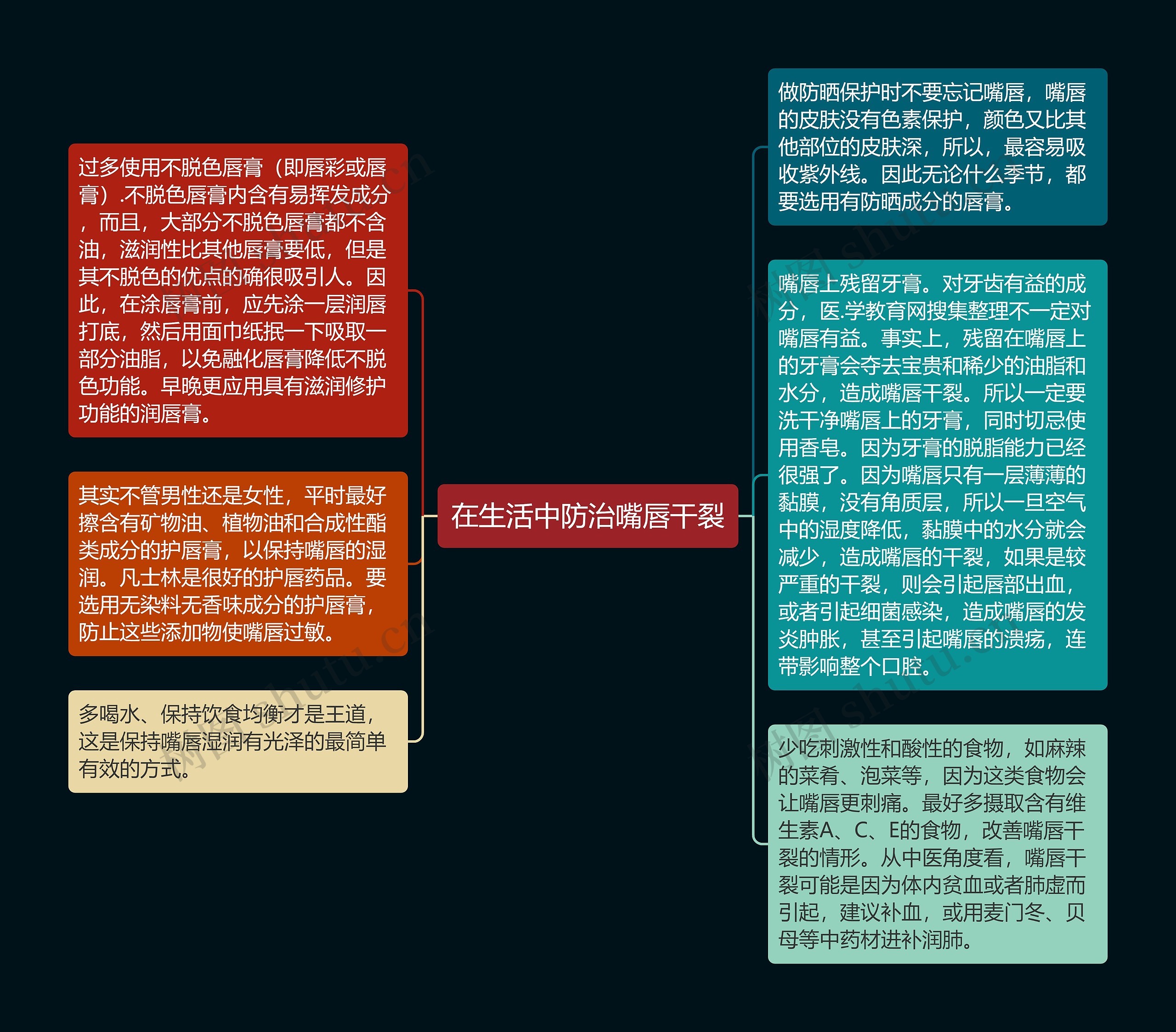 在生活中防治嘴唇干裂思维导图