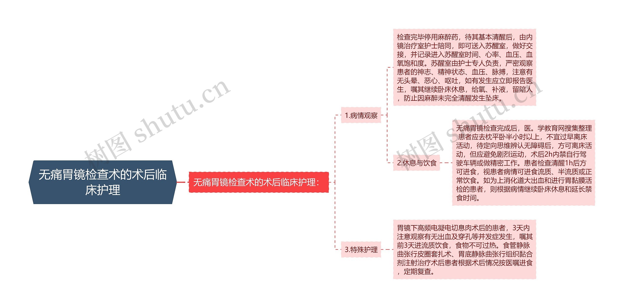 无痛胃镜检查术的术后临床护理思维导图