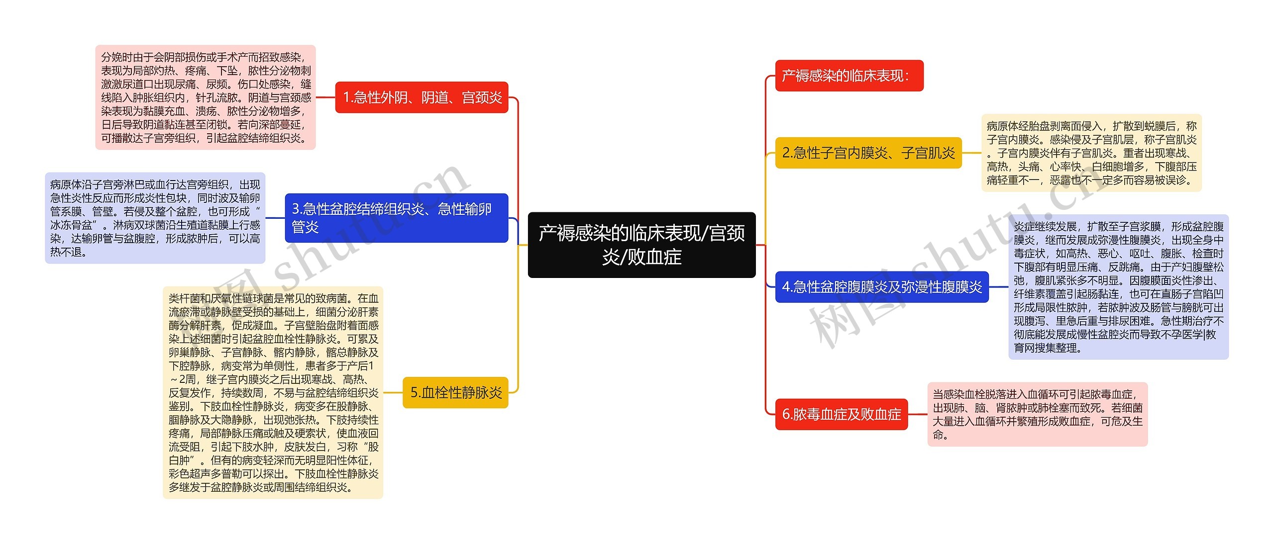 产褥感染的临床表现/宫颈炎/败血症思维导图