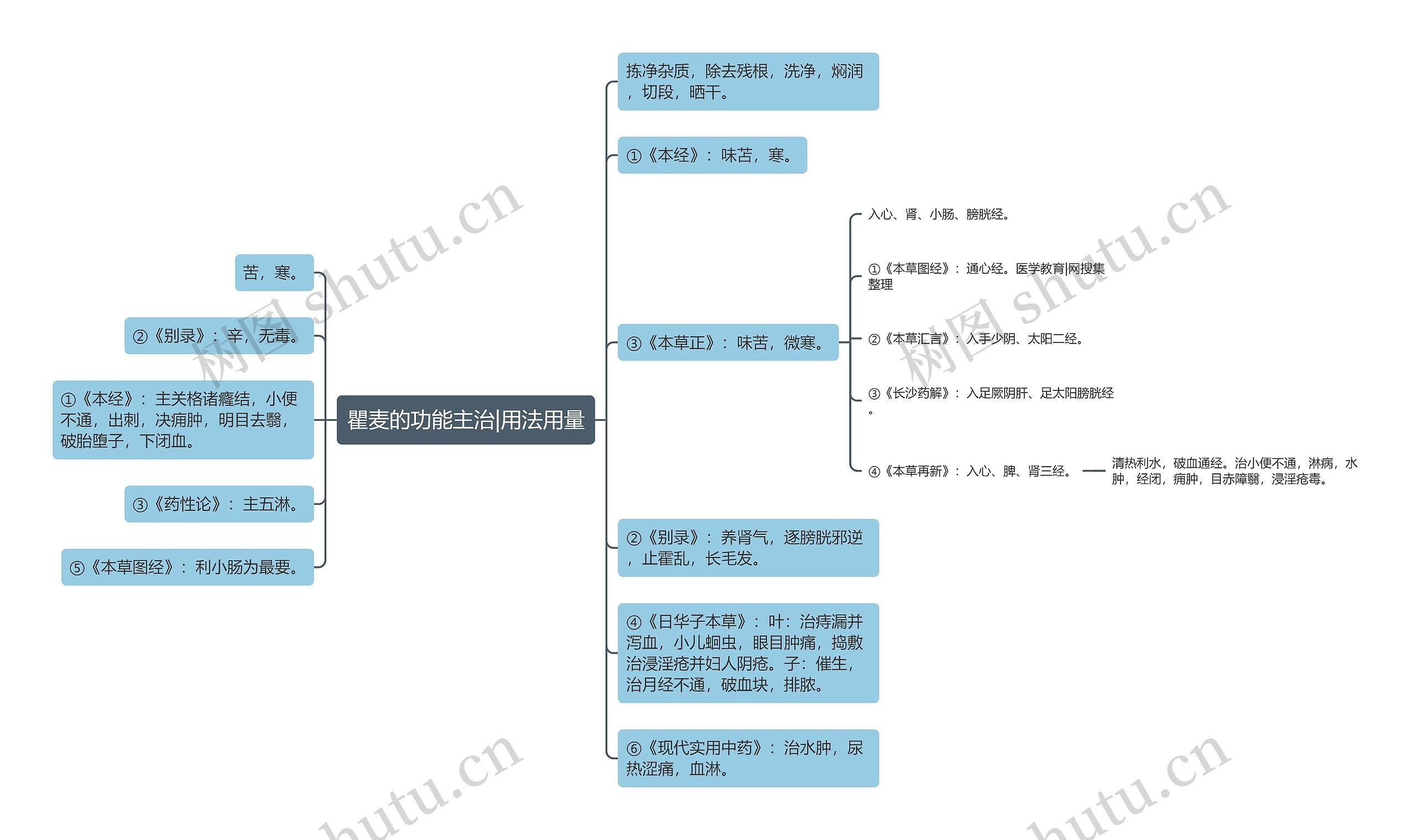 瞿麦的功能主治|用法用量思维导图