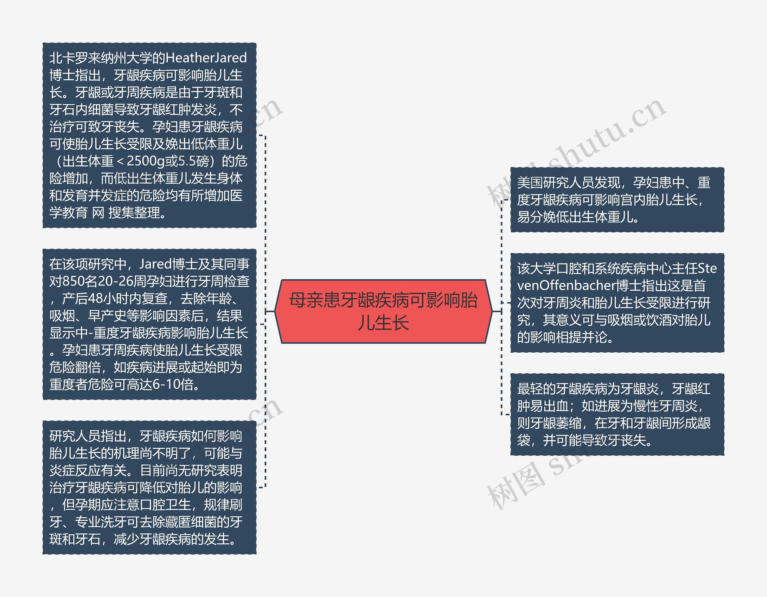 母亲患牙龈疾病可影响胎儿生长思维导图