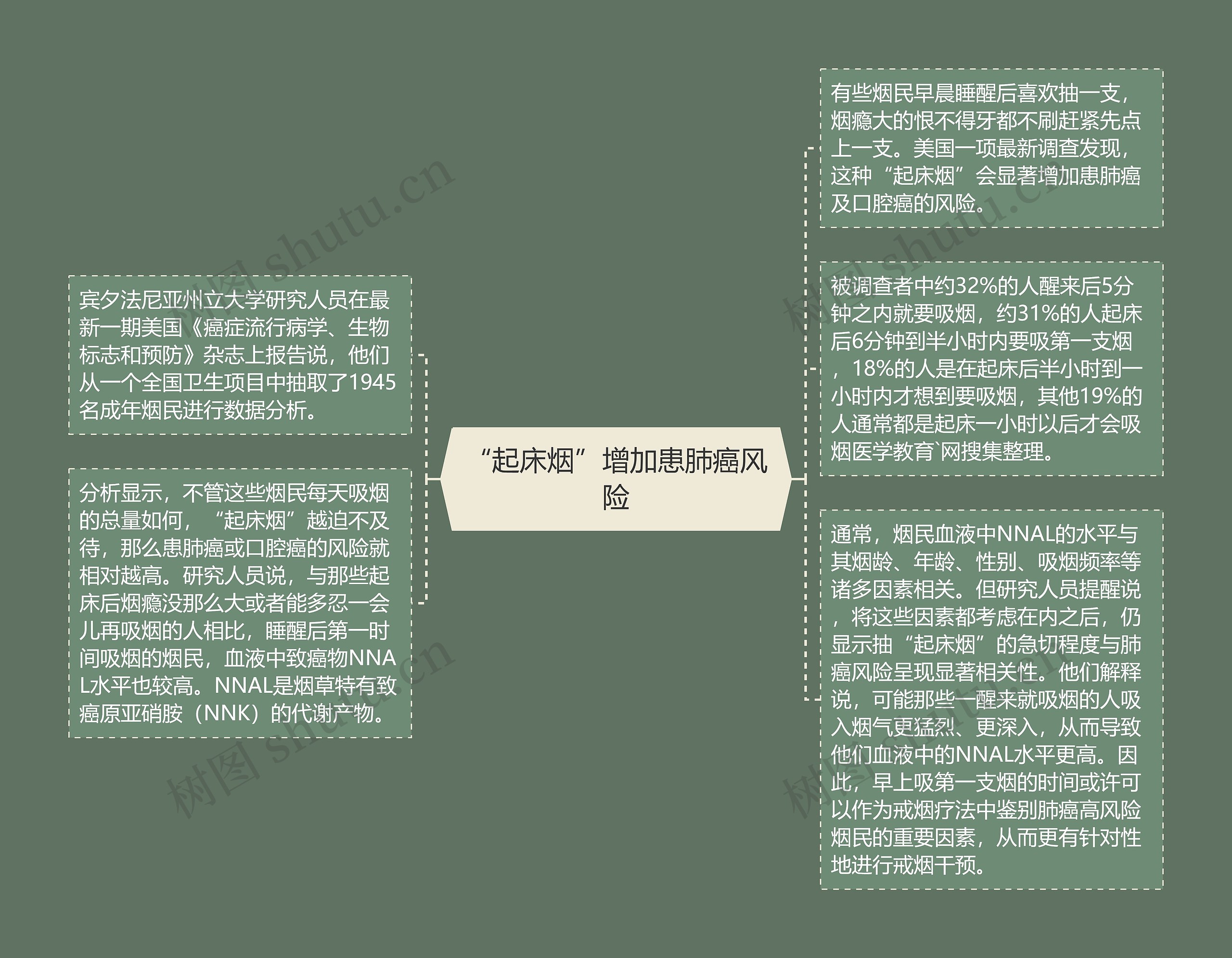 “起床烟”增加患肺癌风险思维导图