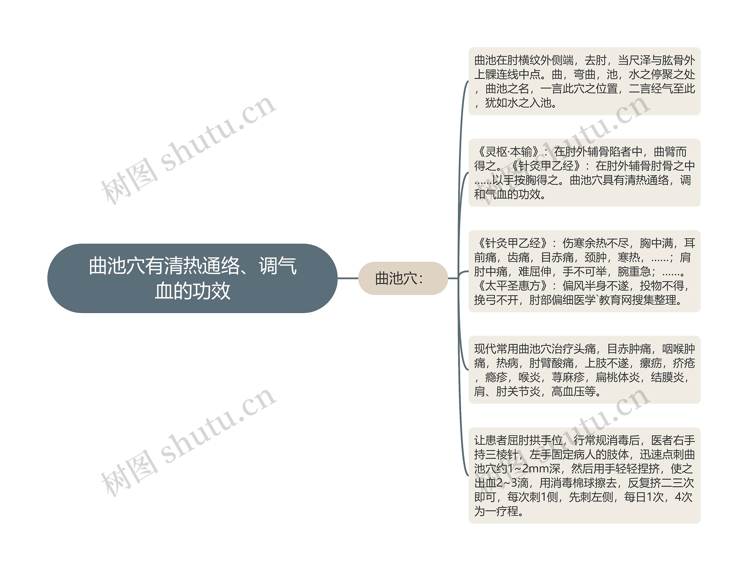 曲池穴有清热通络、调气血的功效思维导图