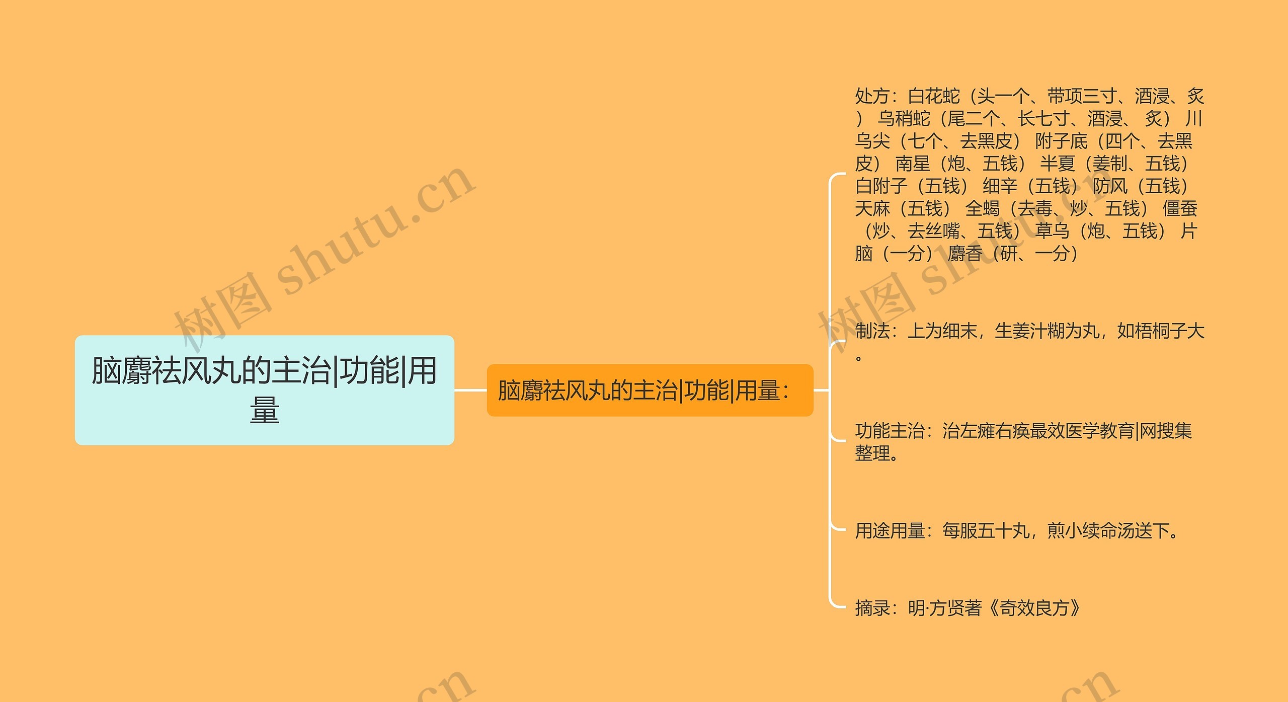 脑麝祛风丸的主治|功能|用量思维导图