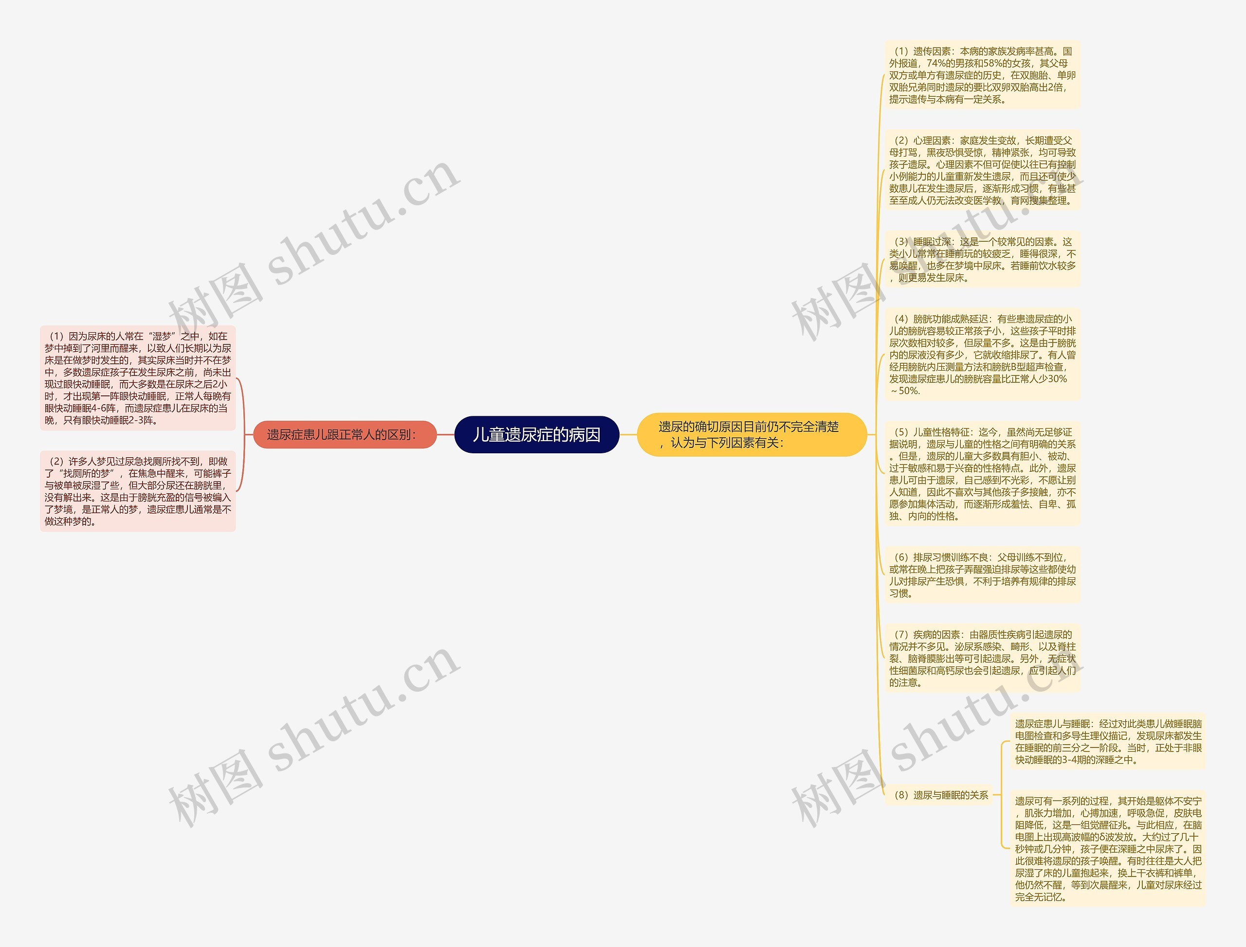 儿童遗尿症的病因思维导图