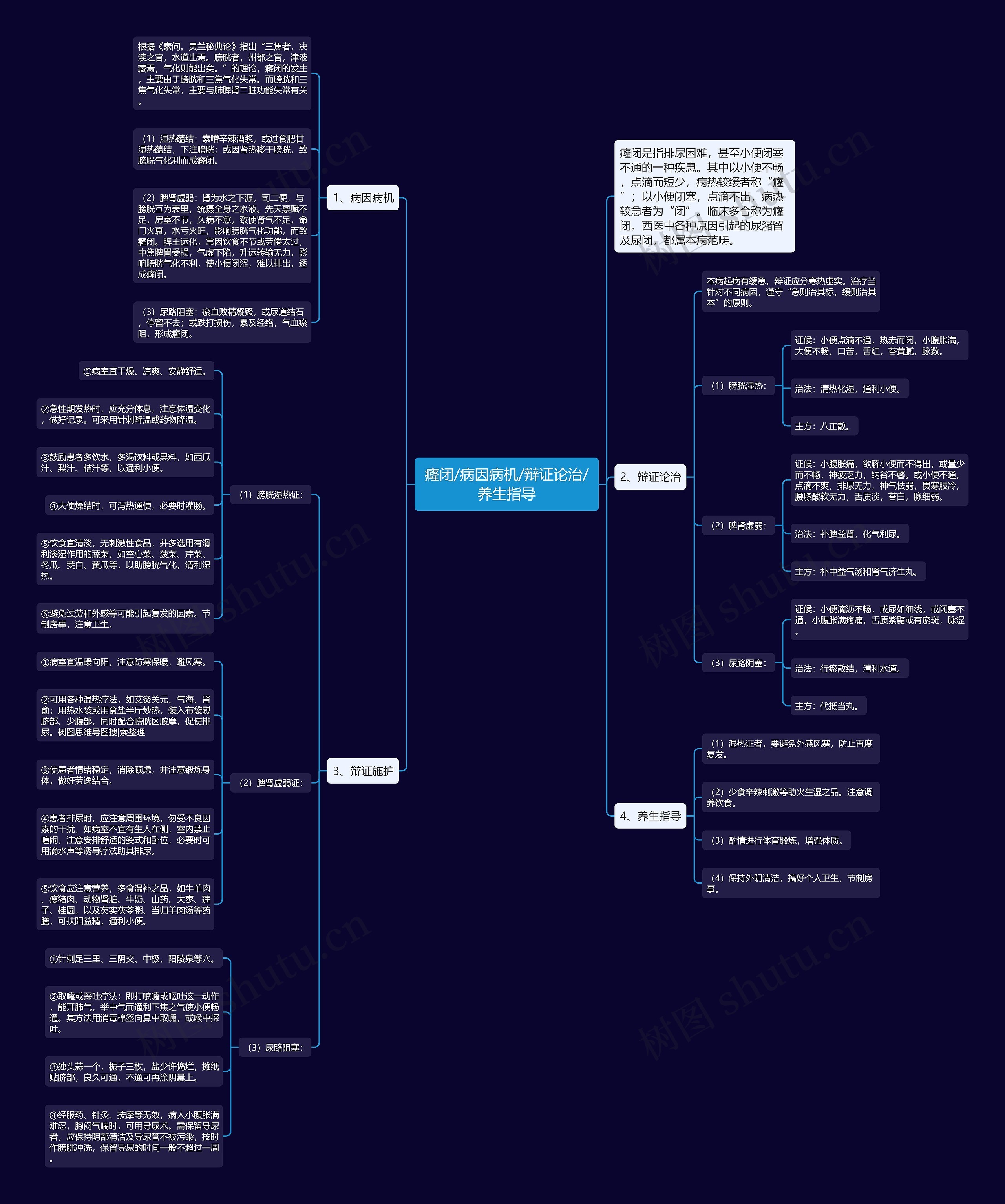癃闭/病因病机/辩证论治/养生指导思维导图