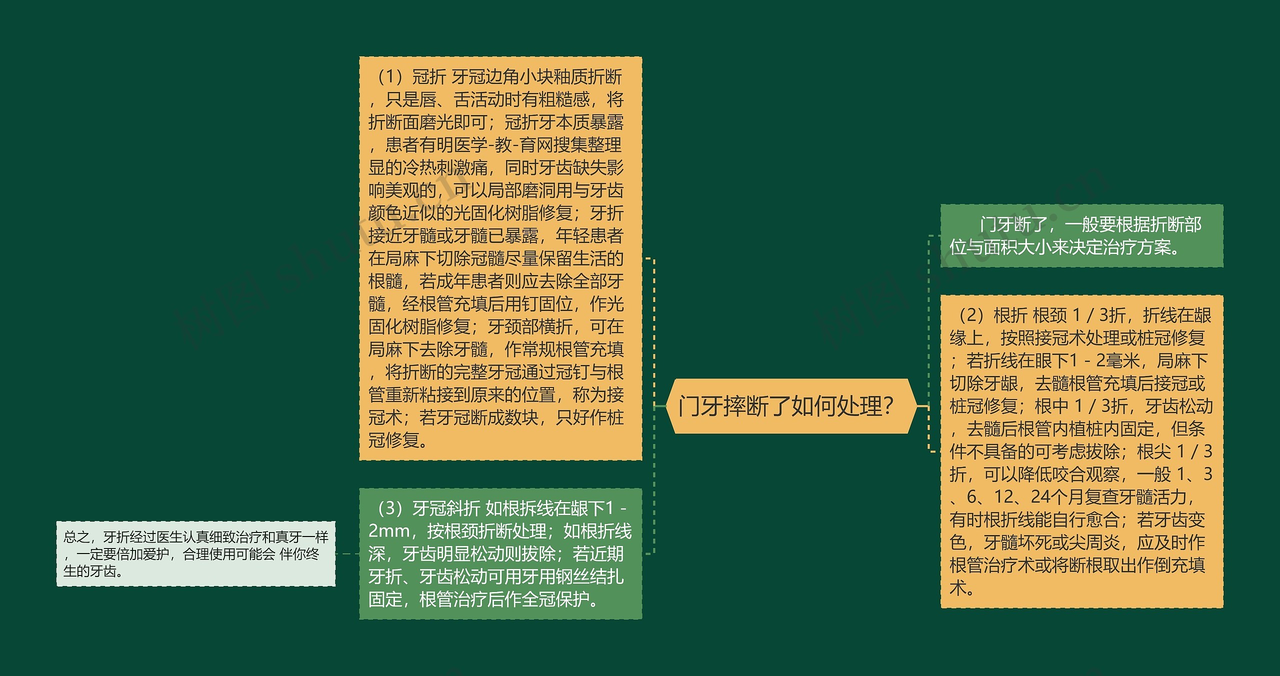 门牙摔断了如何处理？思维导图