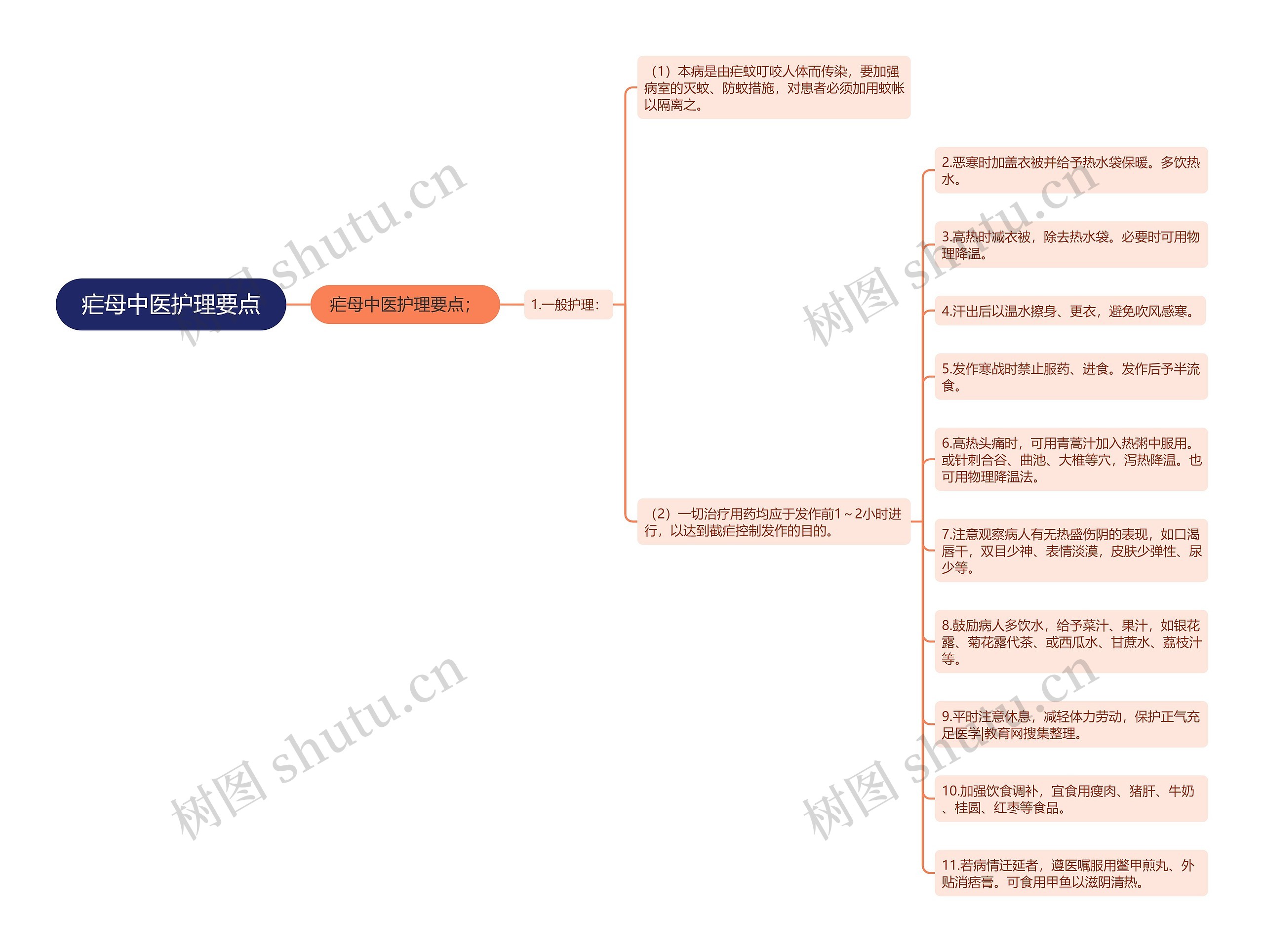 疟母中医护理要点思维导图
