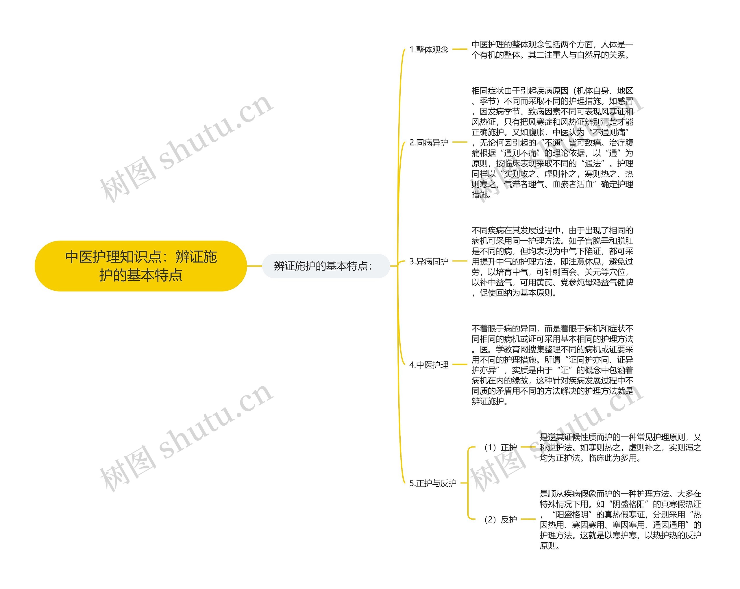 中医护理知识点：辨证施护的基本特点思维导图