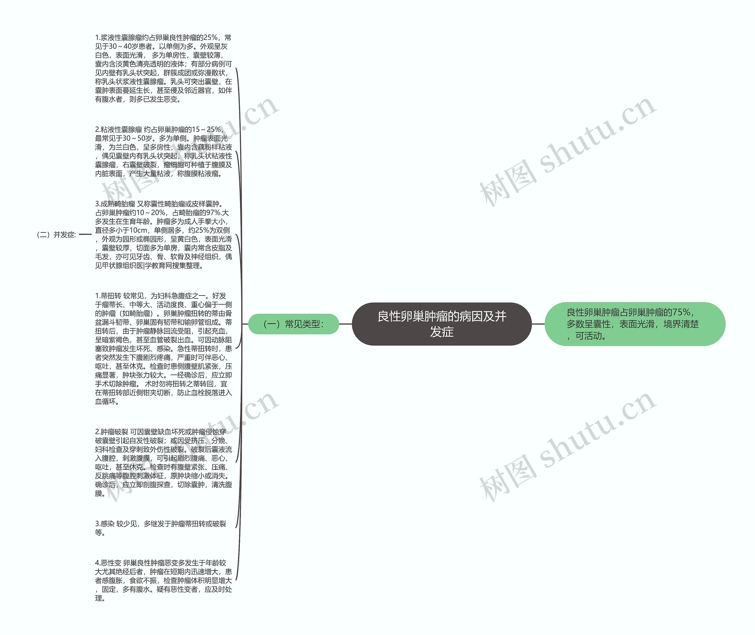 良性卵巢肿瘤的病因及并发症思维导图