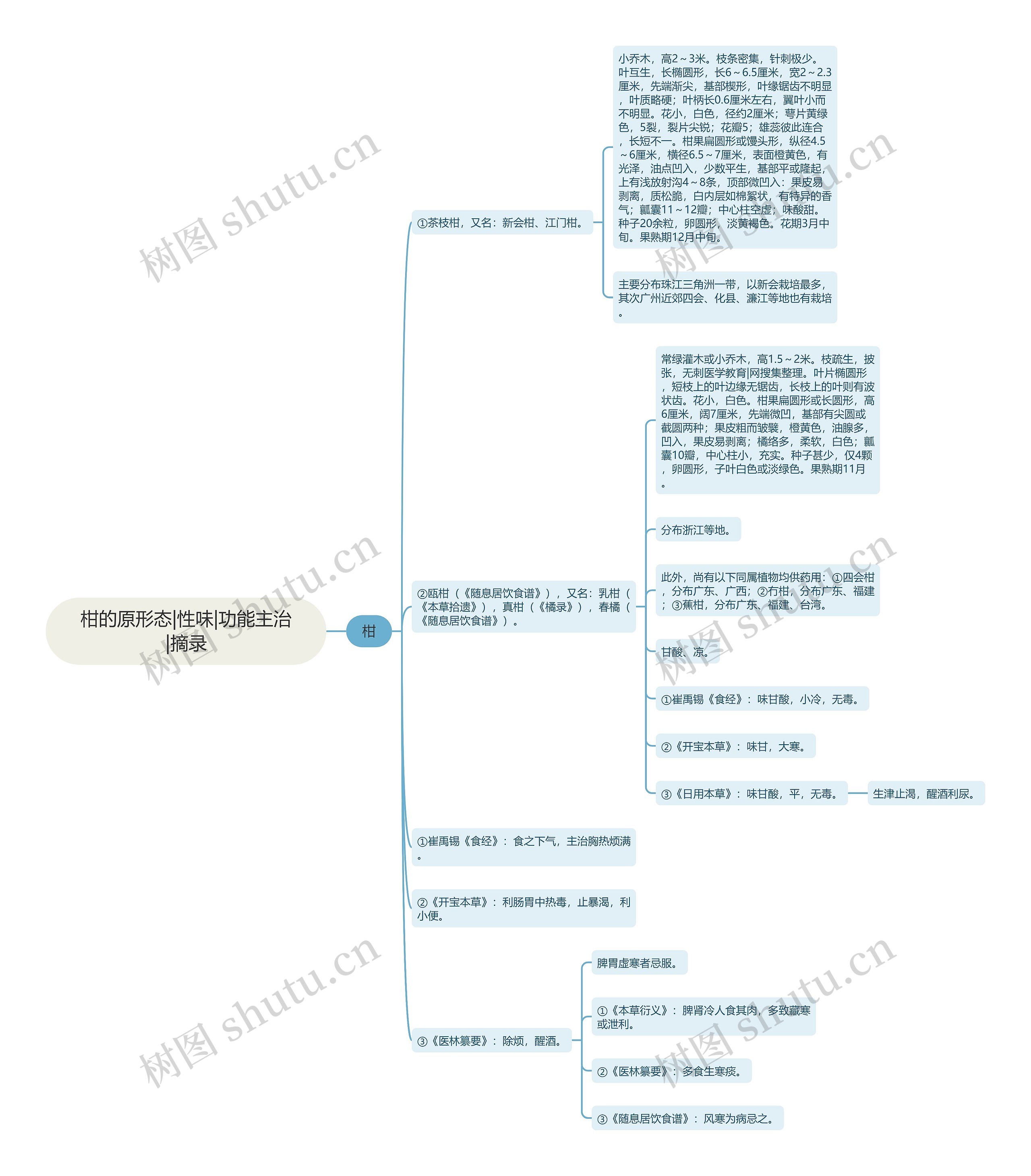 柑的原形态|性味|功能主治|摘录思维导图
