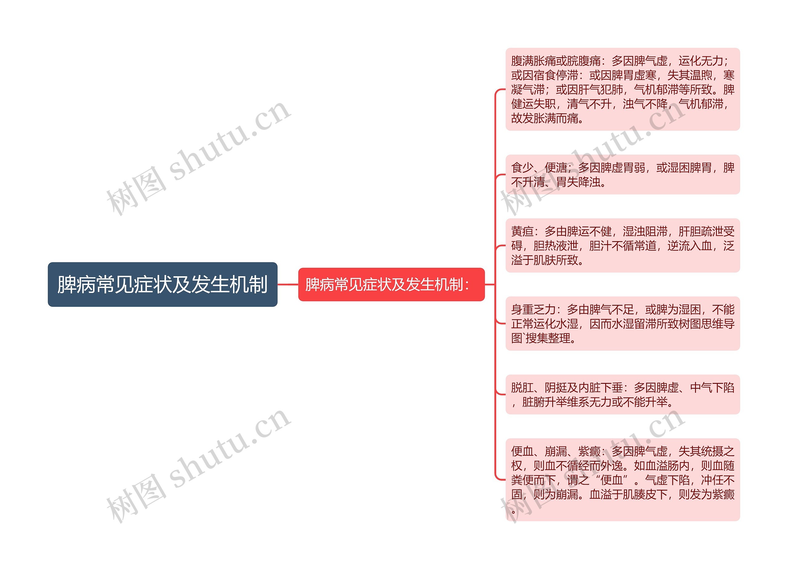 脾病常见症状及发生机制思维导图